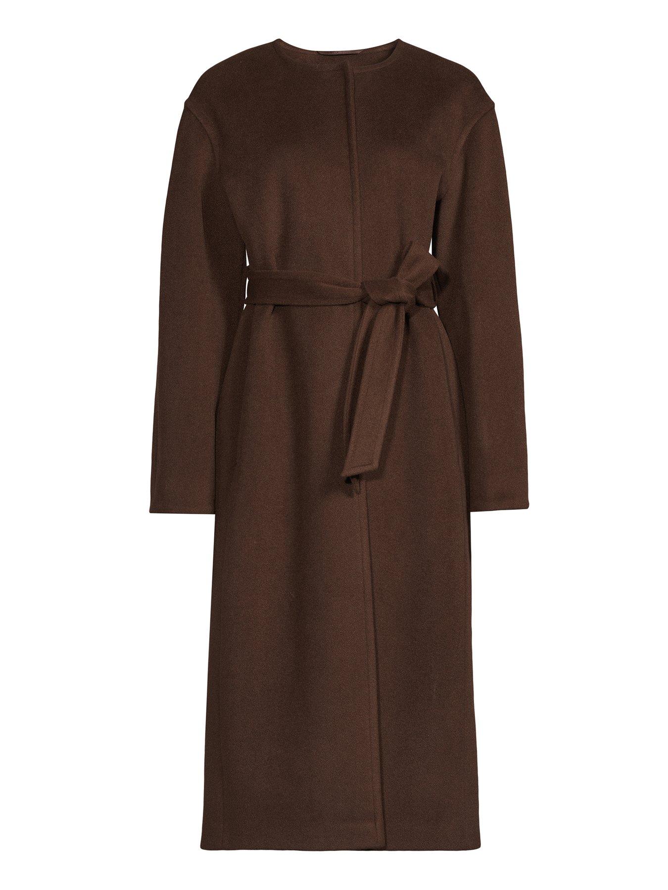 Image 7 of 7 of The Very Collection Collarless Wrap Coat - Brown
