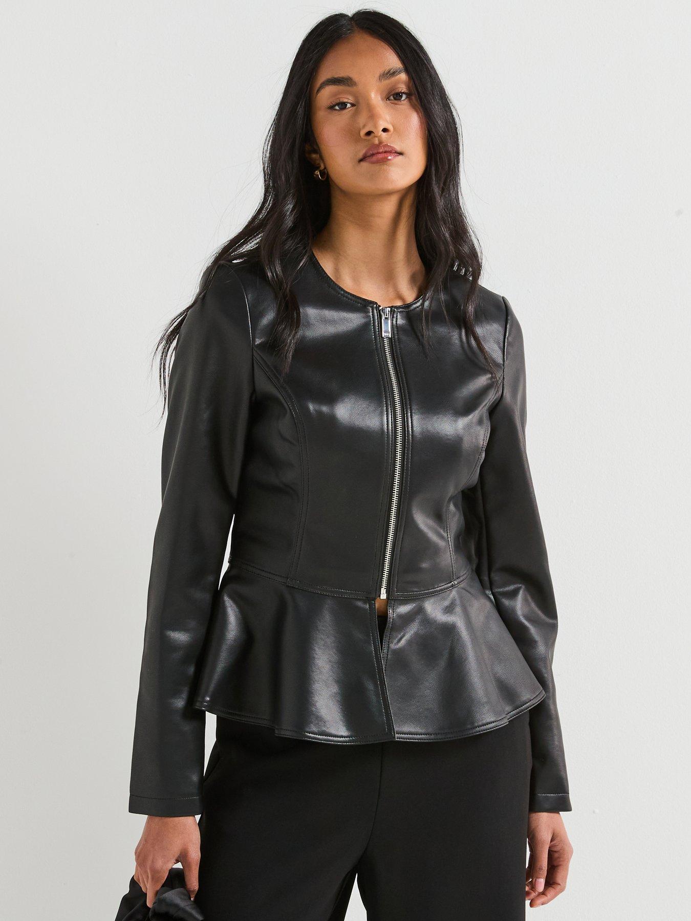 undefined PU Peplum Jacket - Black