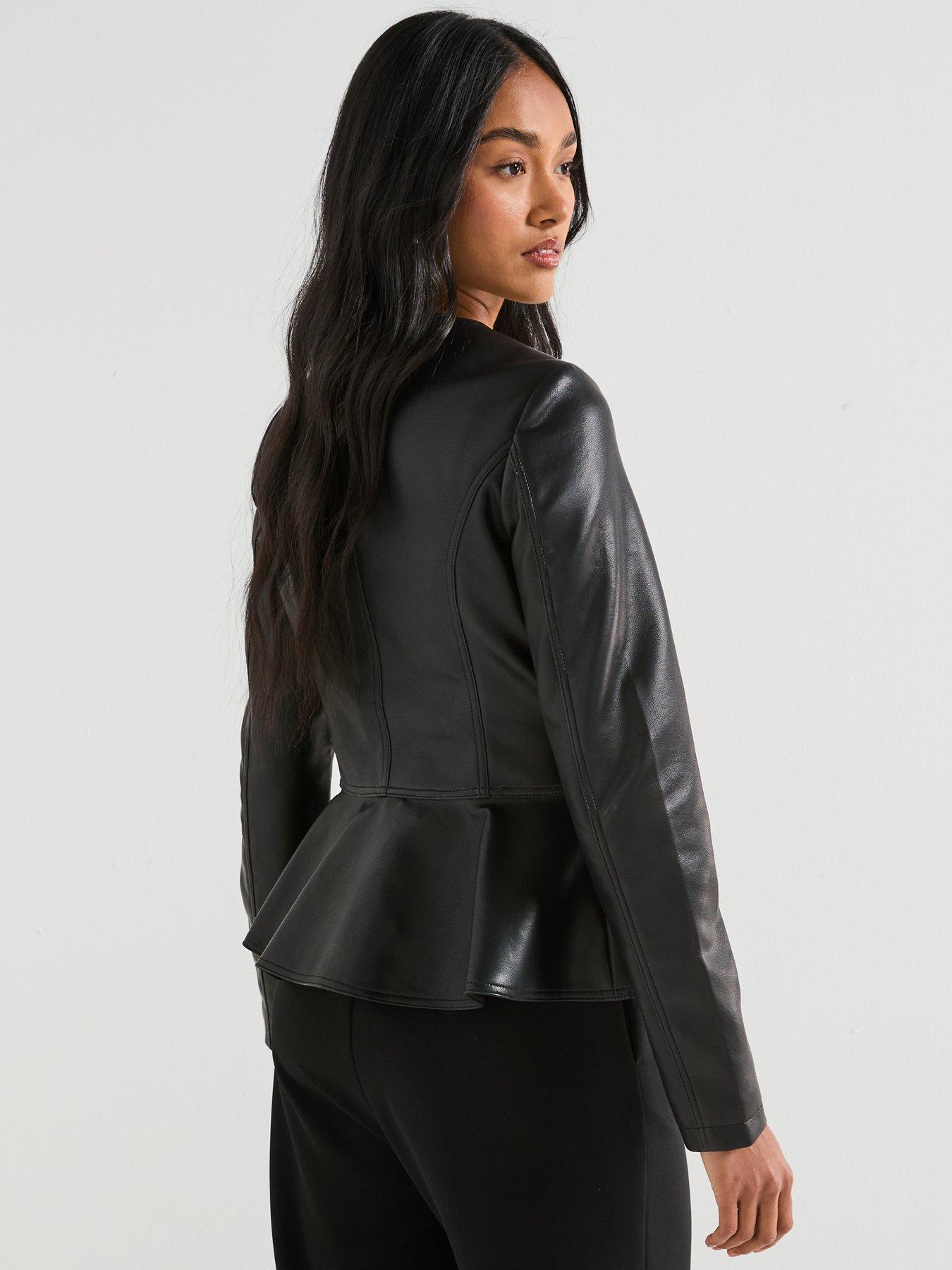 Image 2 of 6 of V by Very PU Peplum Jacket - Black