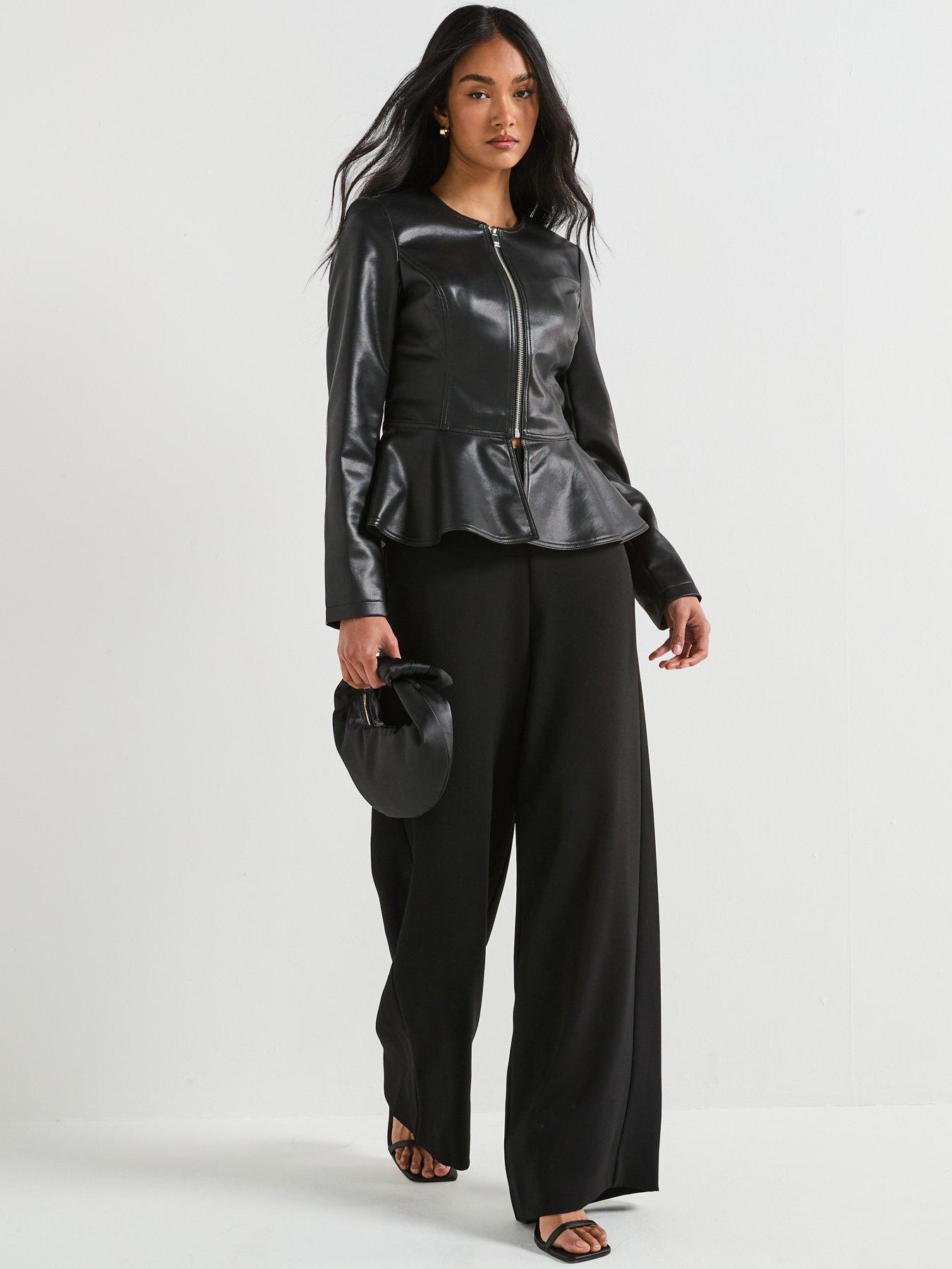 Image 3 of 6 of V by Very PU Peplum Jacket - Black
