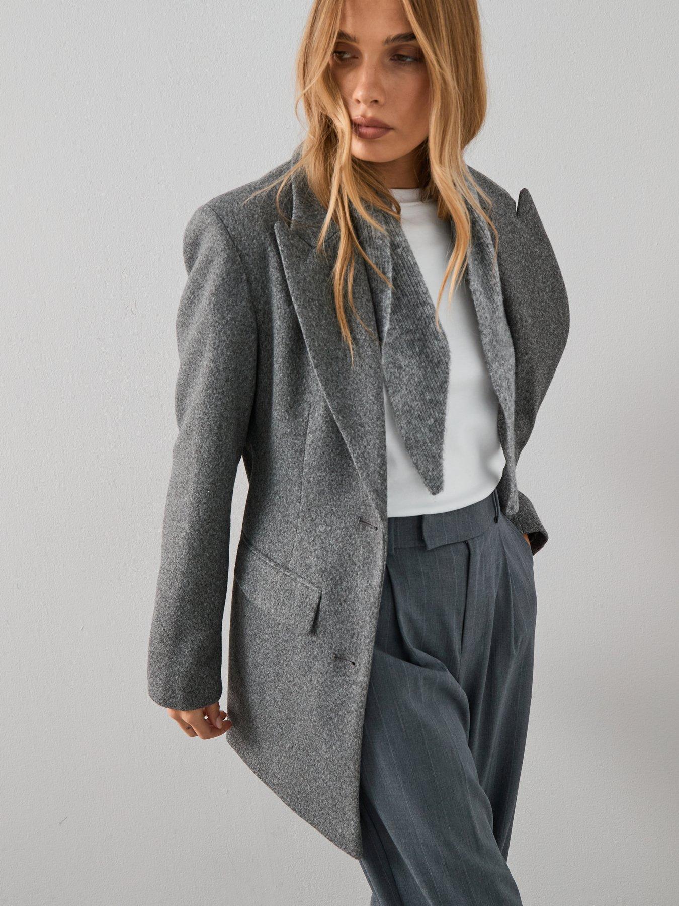 Image 5 of 7 of The Very Collection Faux Wool Blazer Jacket - Grey