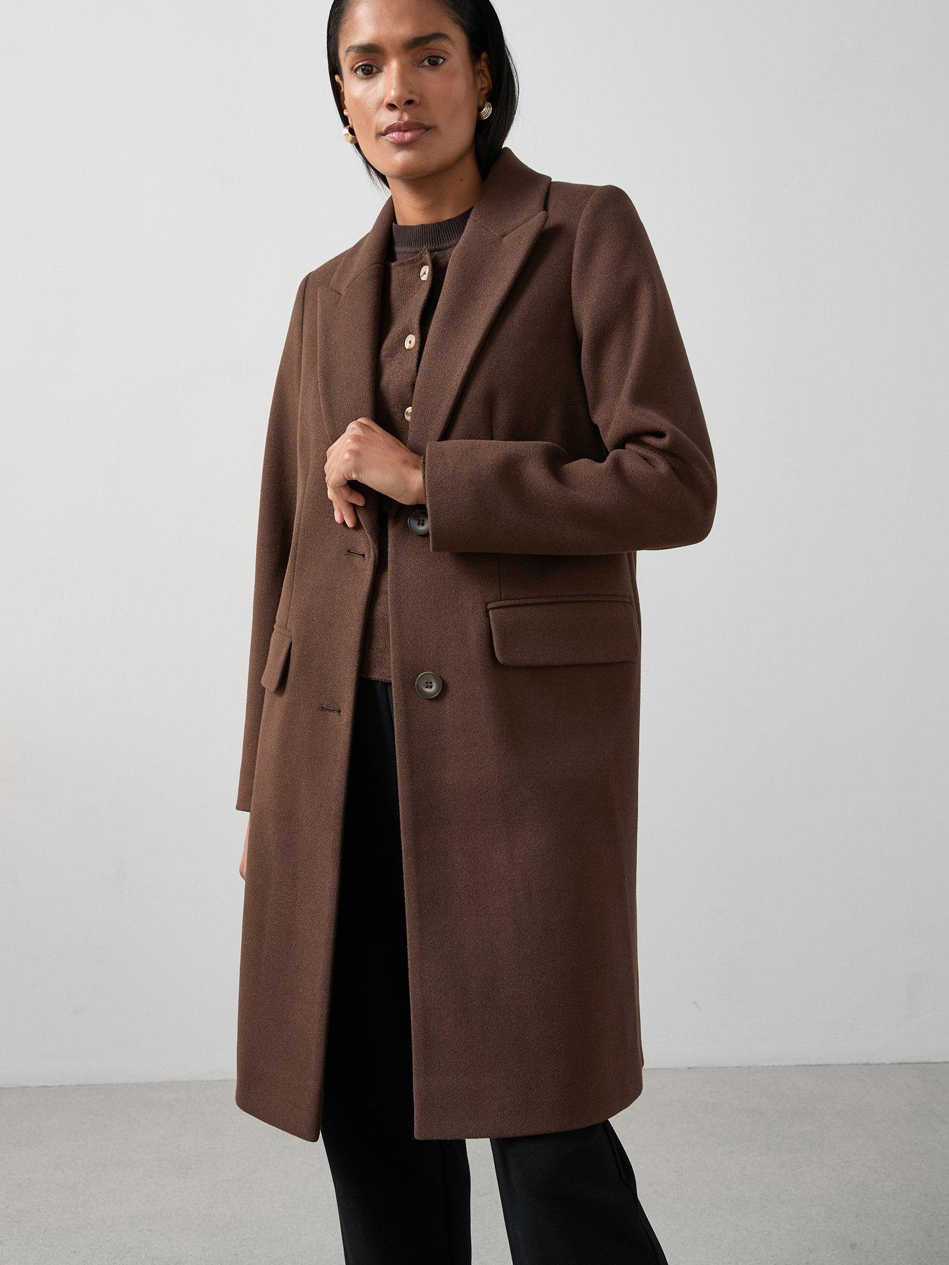 Image 1 of 6 of The Very Collection Faux Wool Single Breasted Coat - Brown