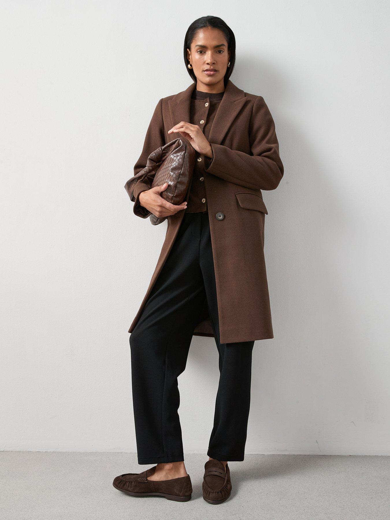 Image 3 of 6 of The Very Collection Faux Wool Single Breasted Coat - Brown