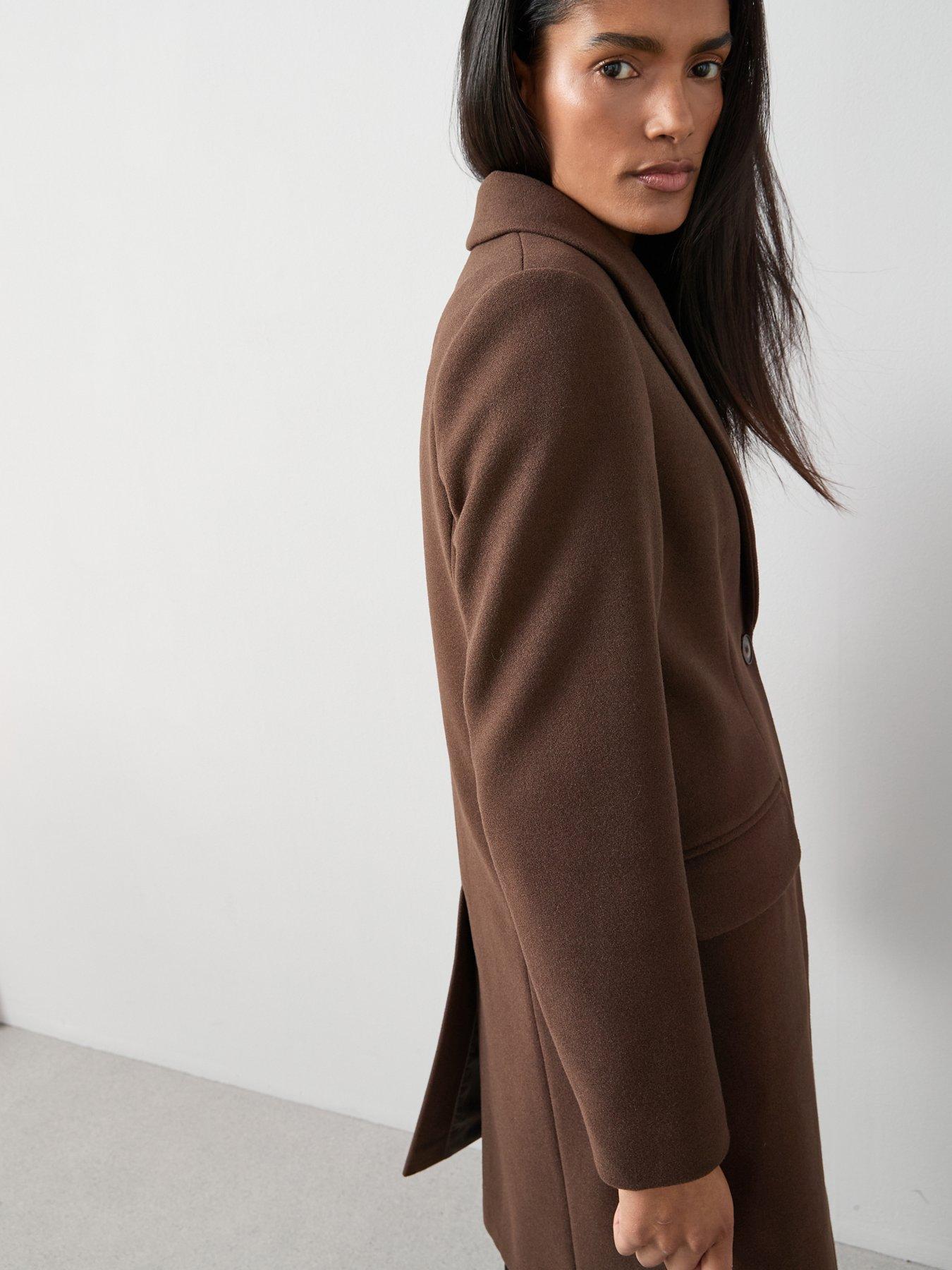 Image 4 of 6 of The Very Collection Faux Wool Single Breasted Coat - Brown