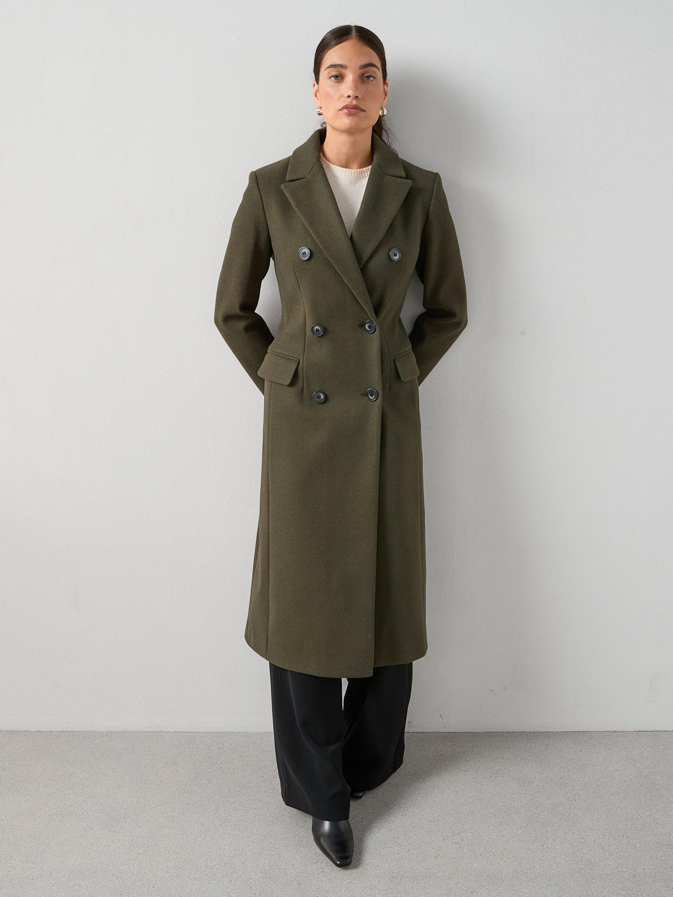 V by Very Waist Detail Double Breasted Coat - Khaki