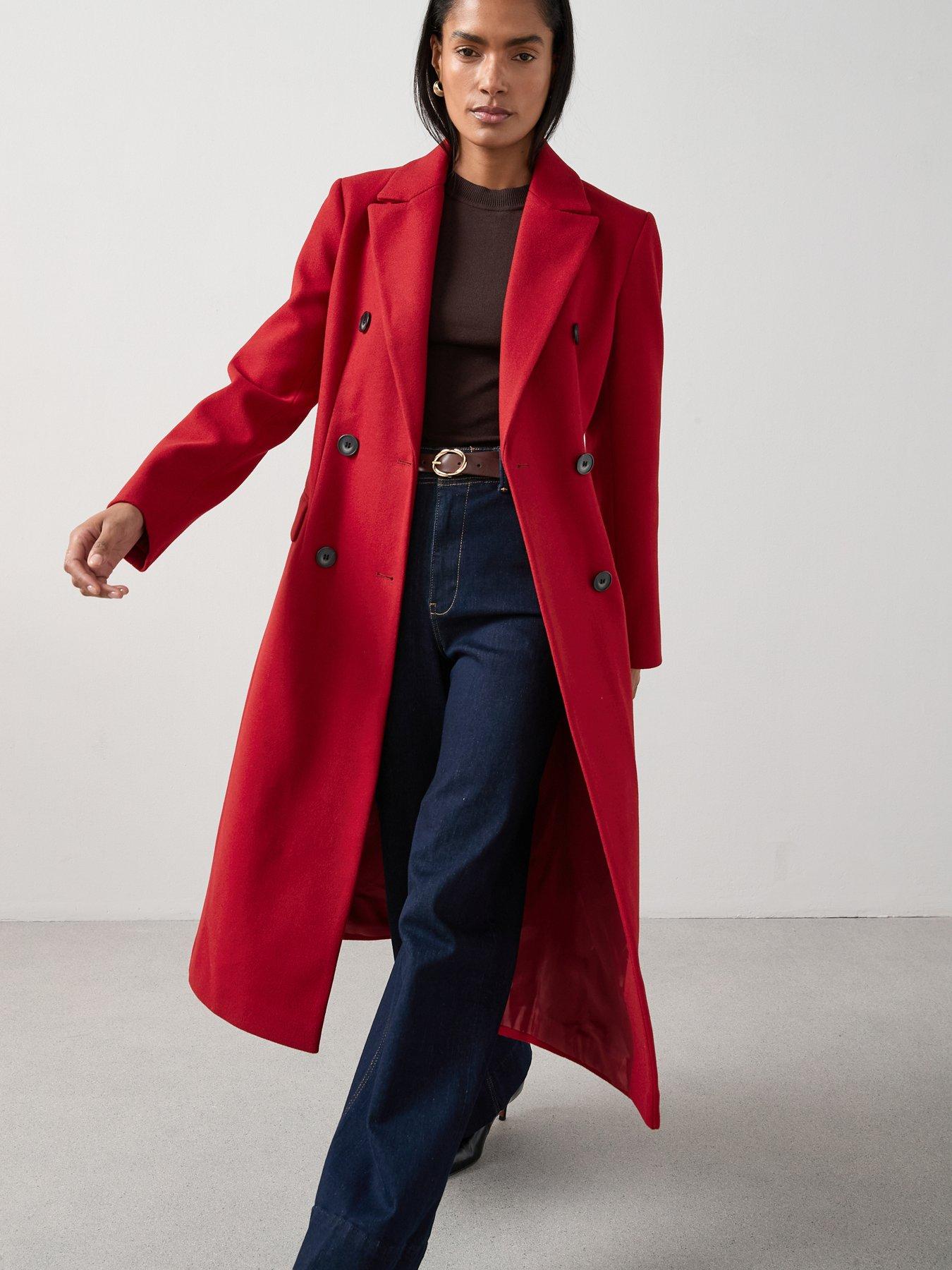 The Very Collection Waist Detail Double Breasted Coat - Red