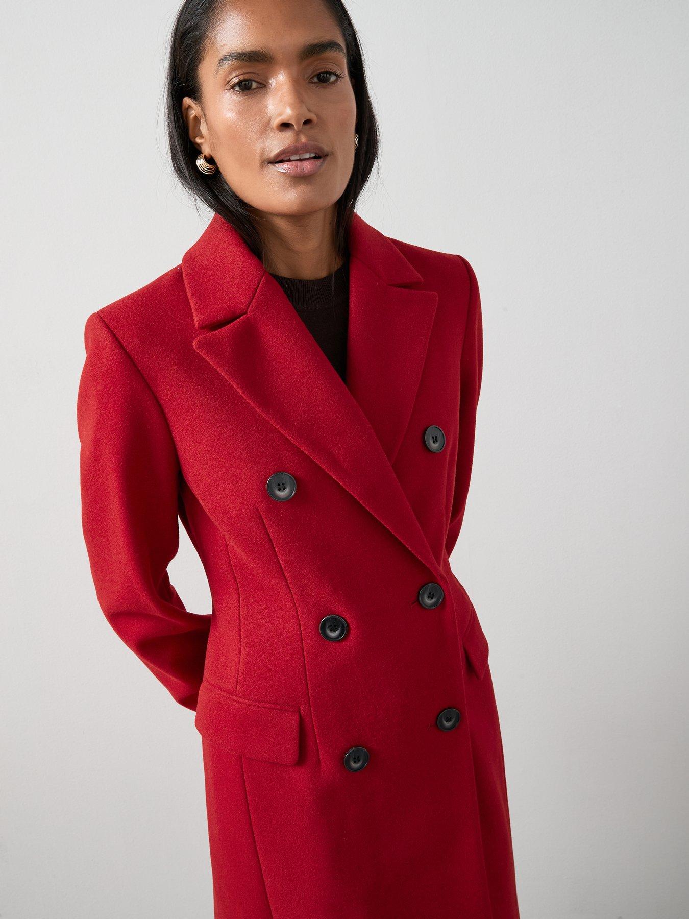 The Very Collection Waist Detail Double Breasted Coat Red Very