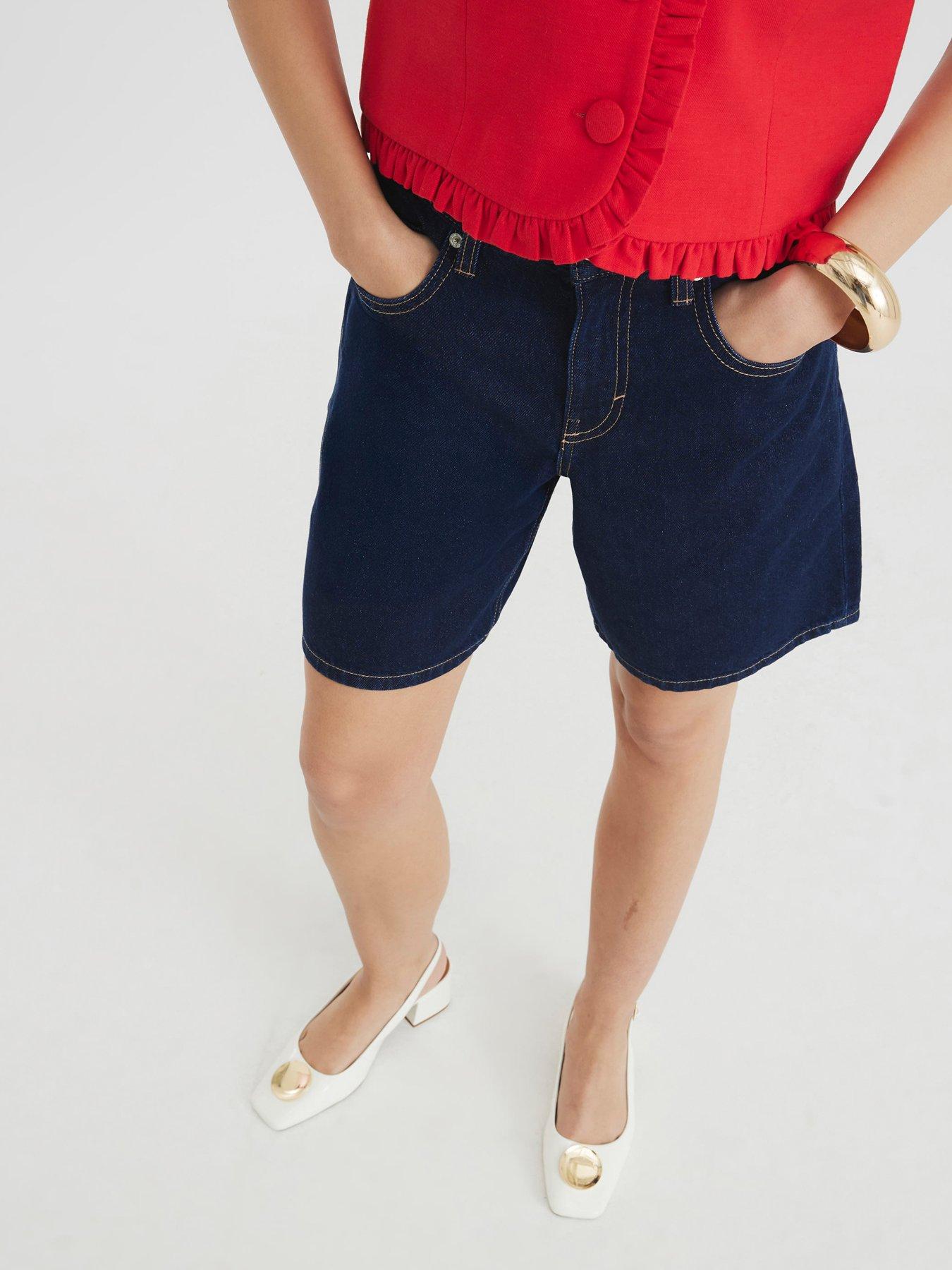 Image 1 of 4 of River Island Longline Bermuda Short - Dark Denim