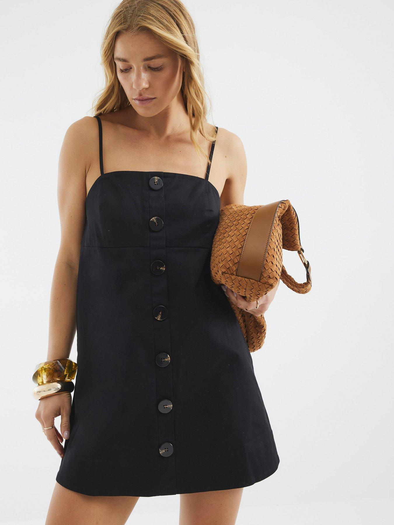 River Island Button Shift Mini Dress - Black