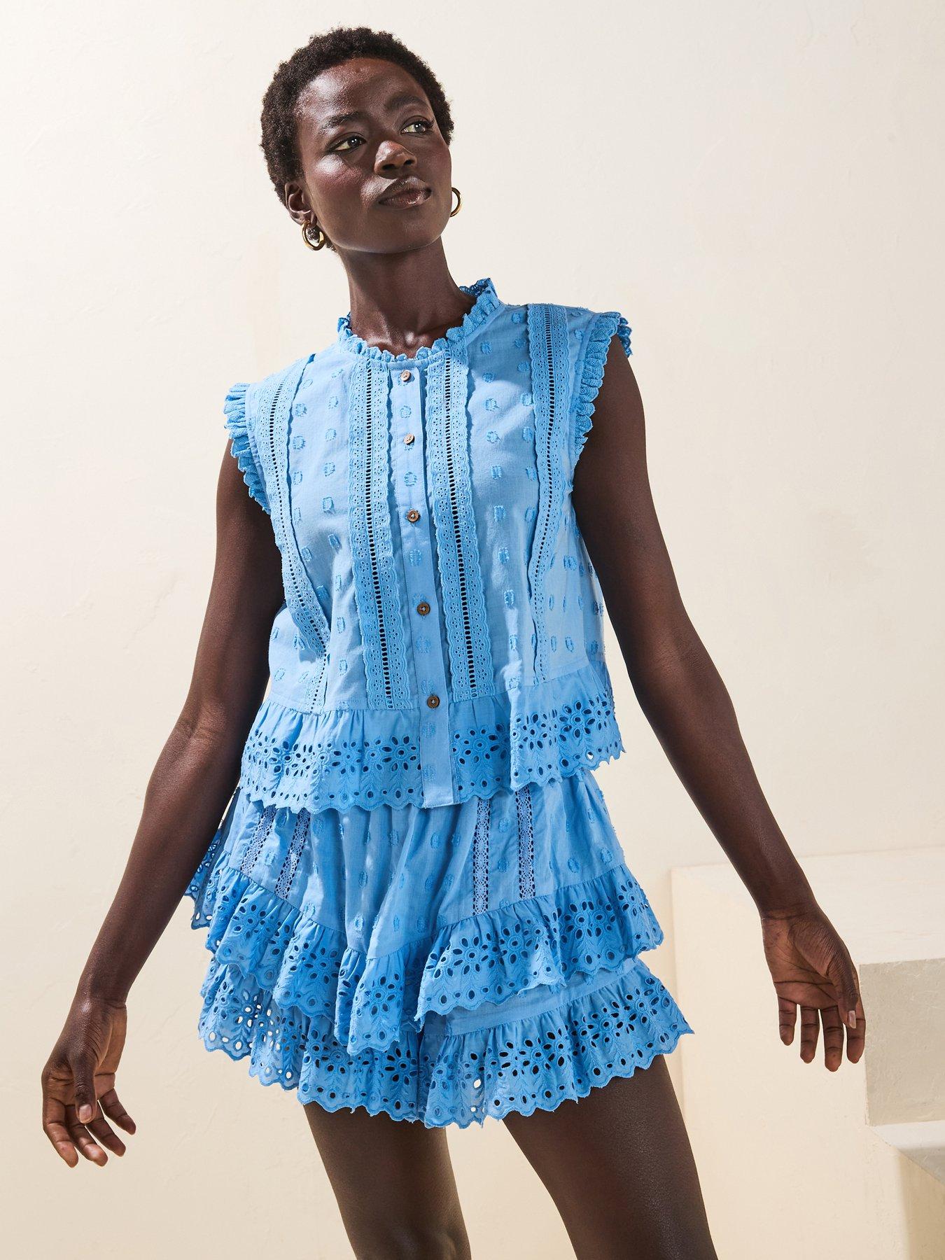 undefined Broderie Trim Blouse - Blue