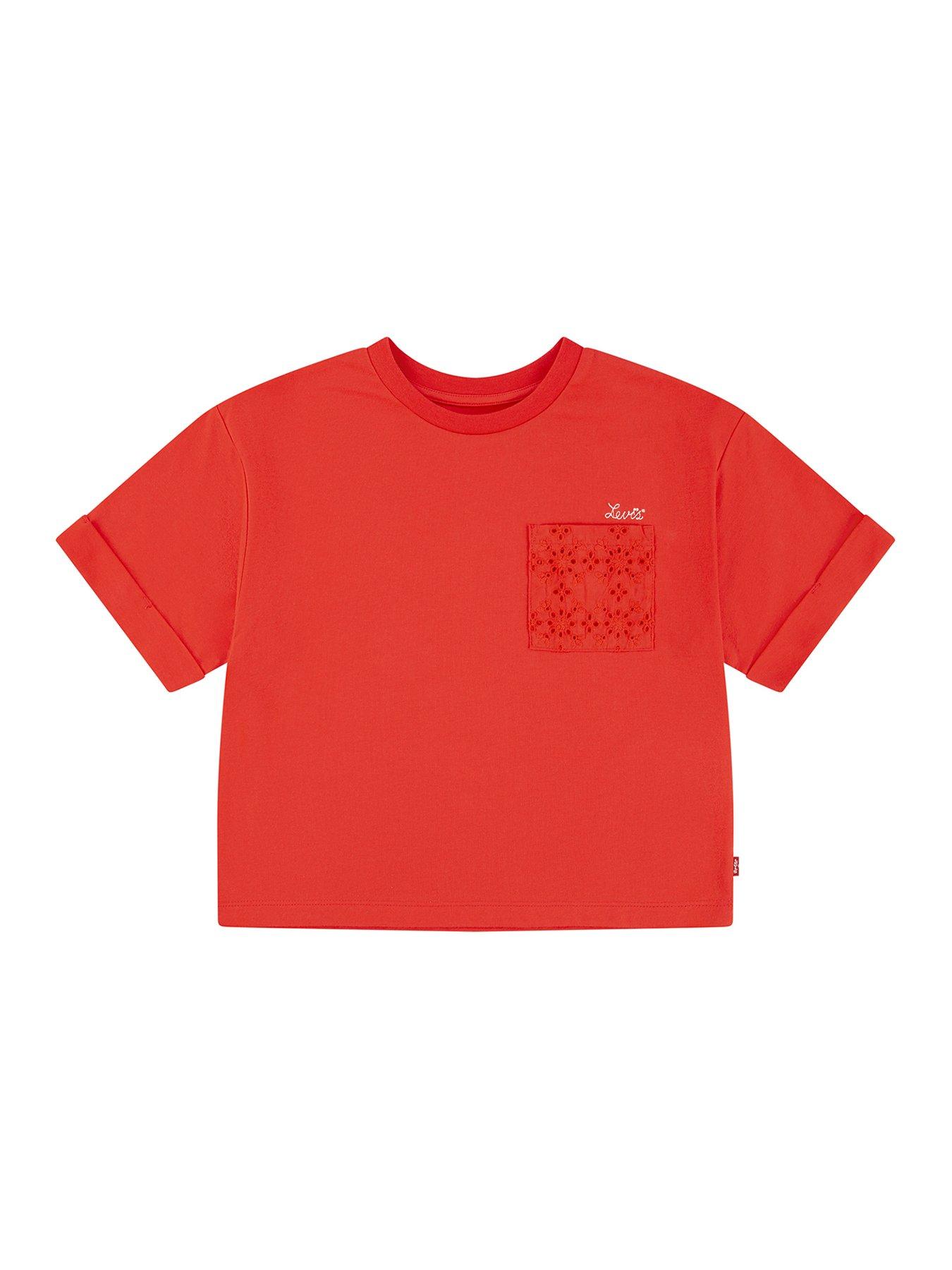 undefined Girls Roll Cuff Short Sleeve T-Shirt - Red