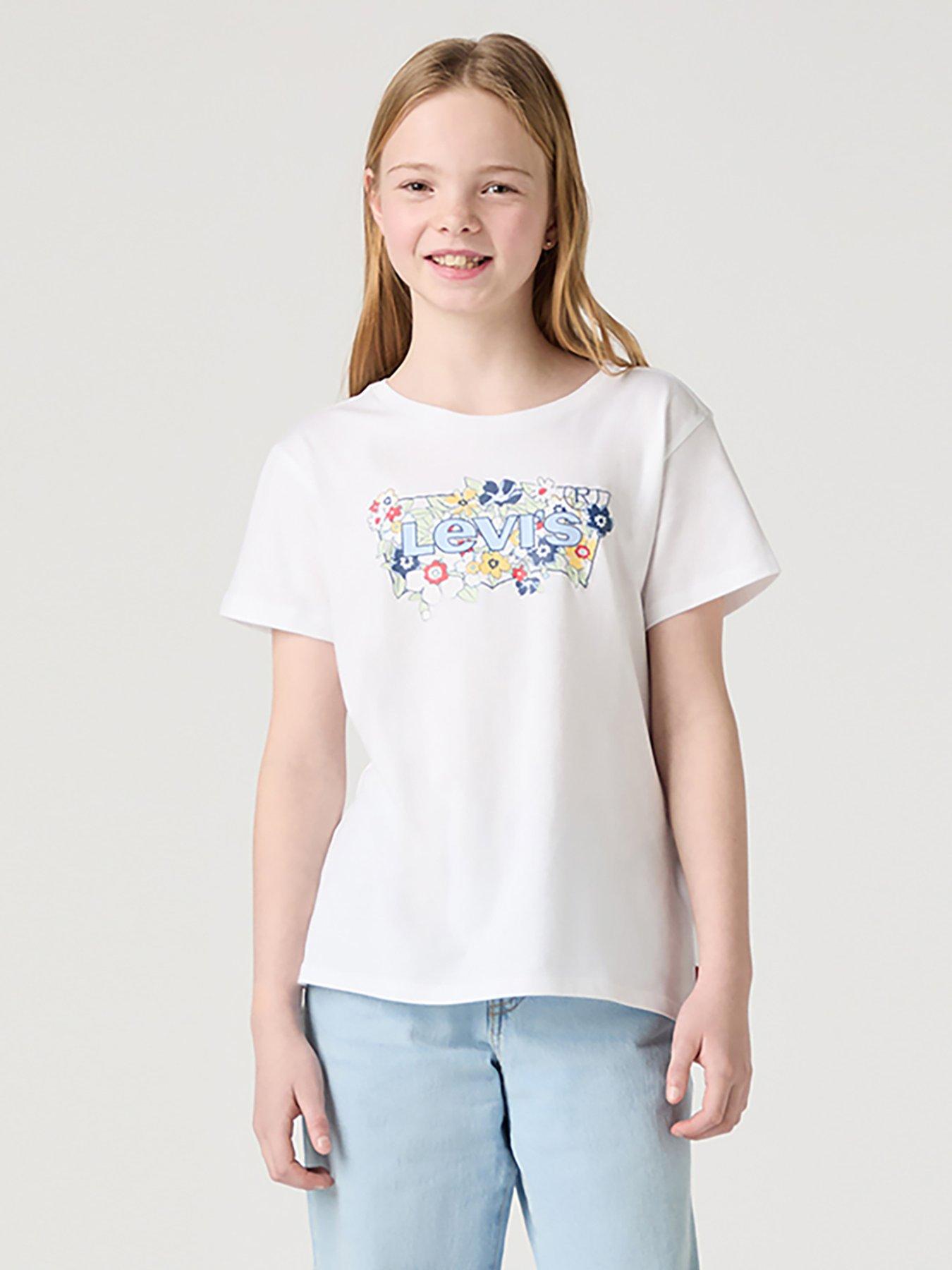 undefined Girls Short Sleeve Batwing Fill T-Shirt - White
