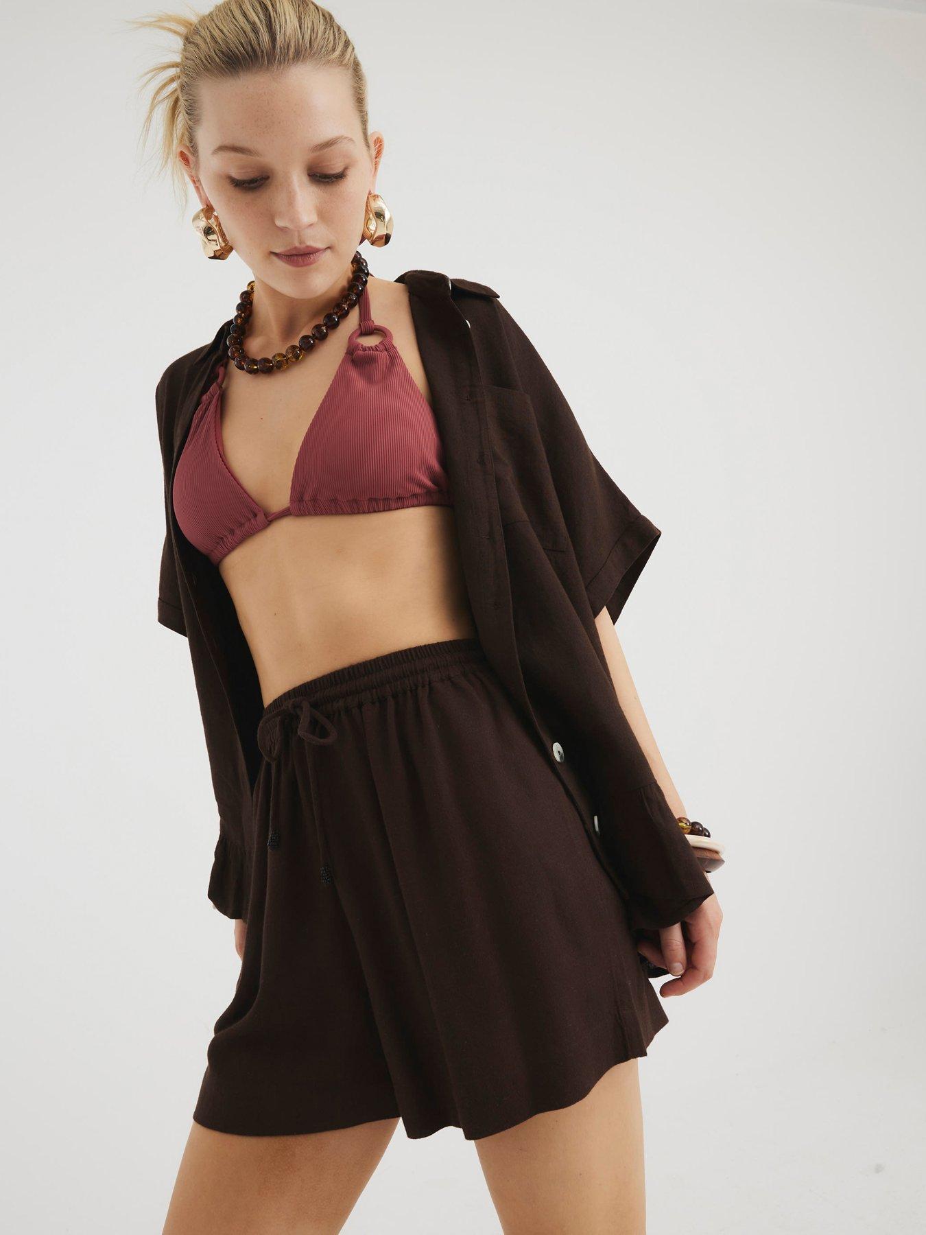 undefined Linen Blend Shorts - Brown