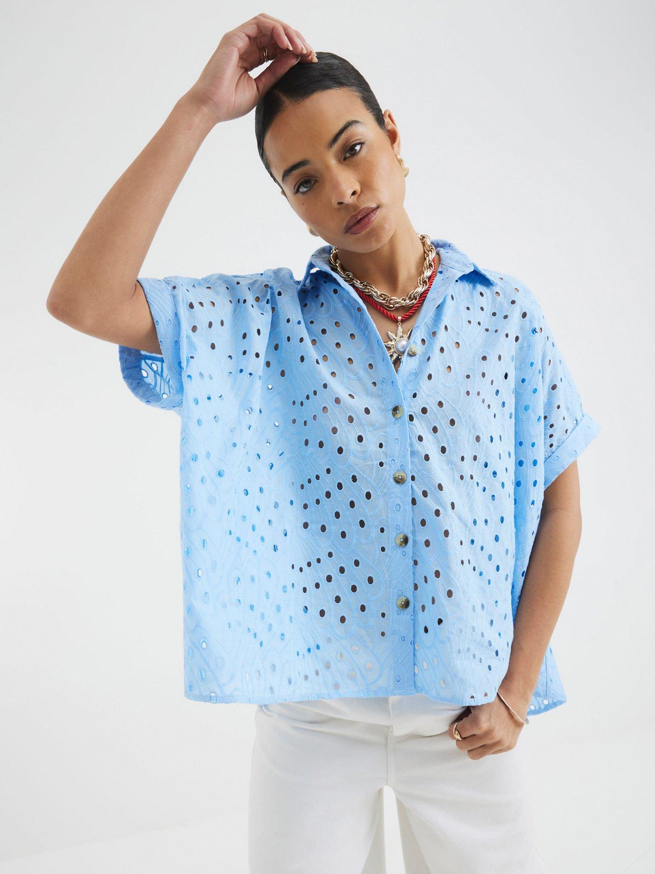 undefined Broderie Shirt - Light Blue