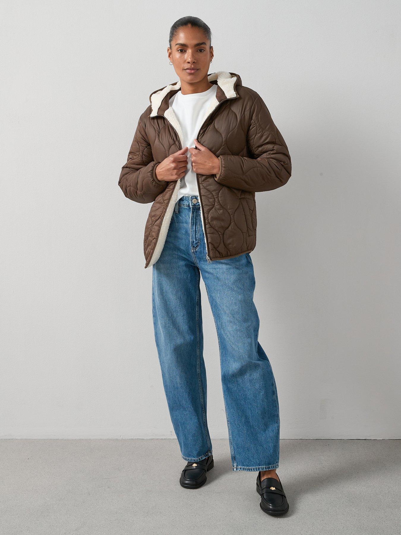 The Very Collection Reversible Borg Quilted Jacket- Chocolate  &  Beige