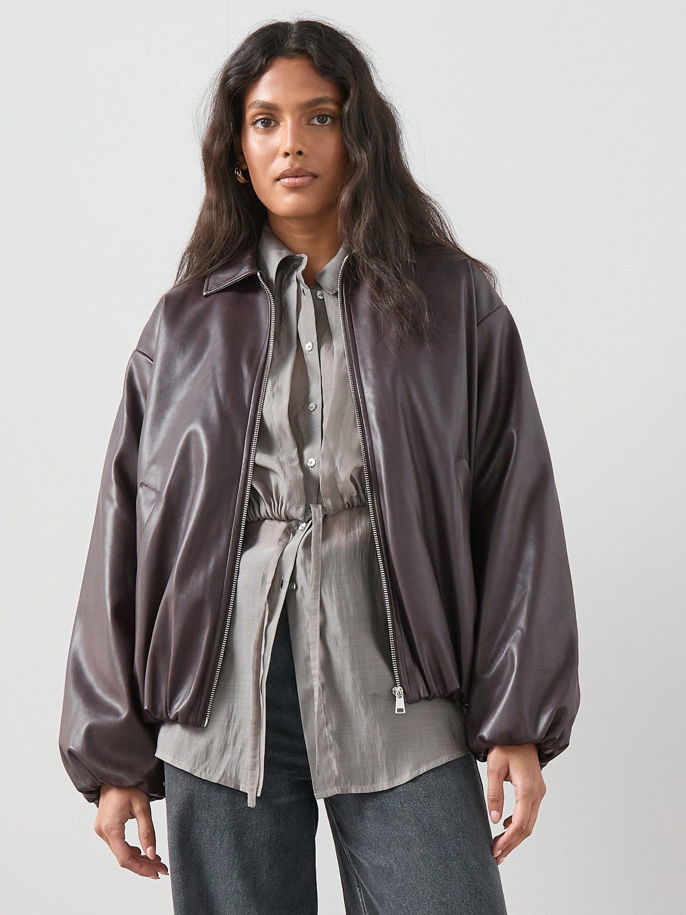 The Very Collection Faux Leather Balloon Hem Jacket - Dark Red