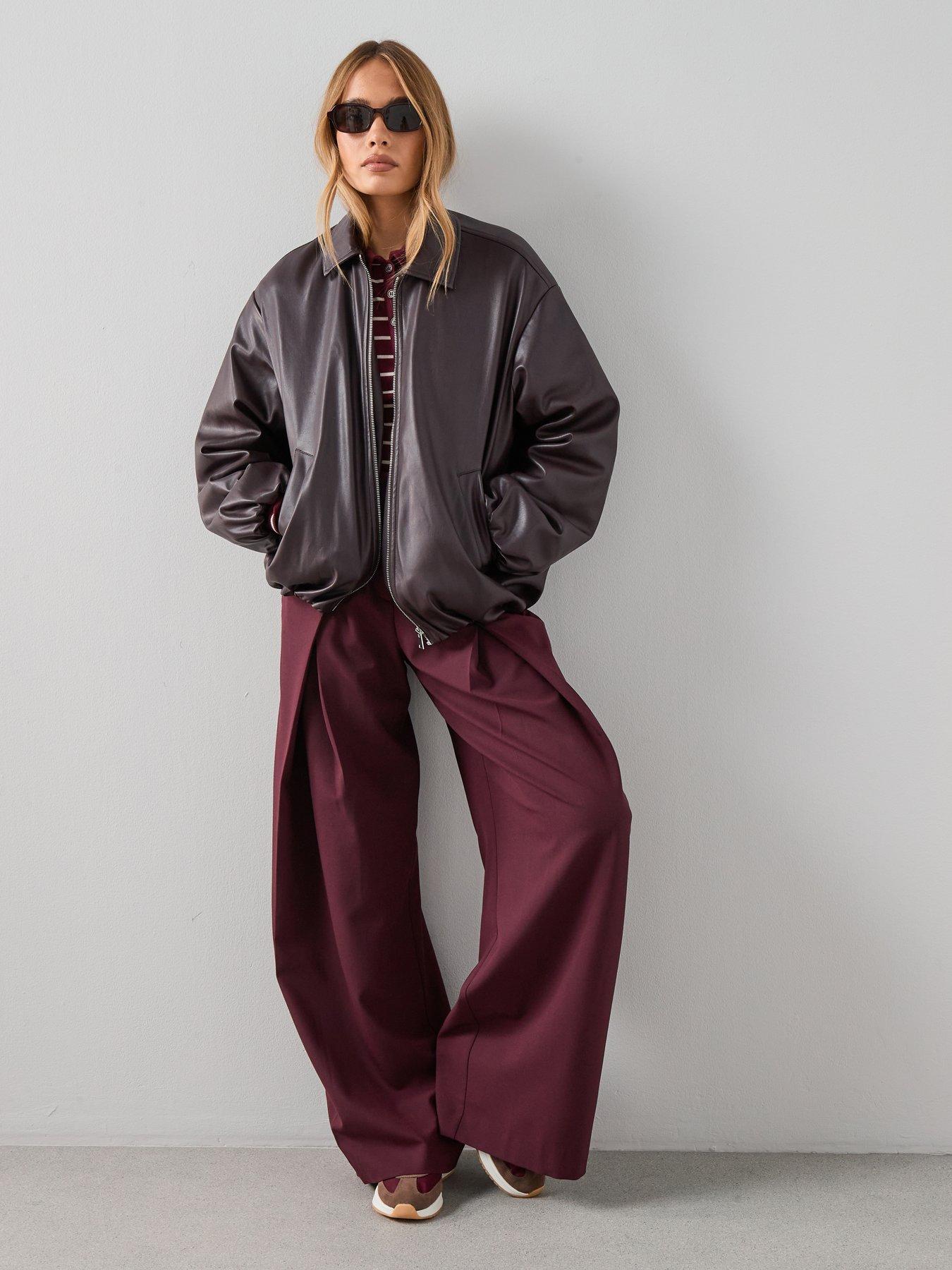 The Very Collection Faux Leather Balloon Hem Jacket - Dark Red