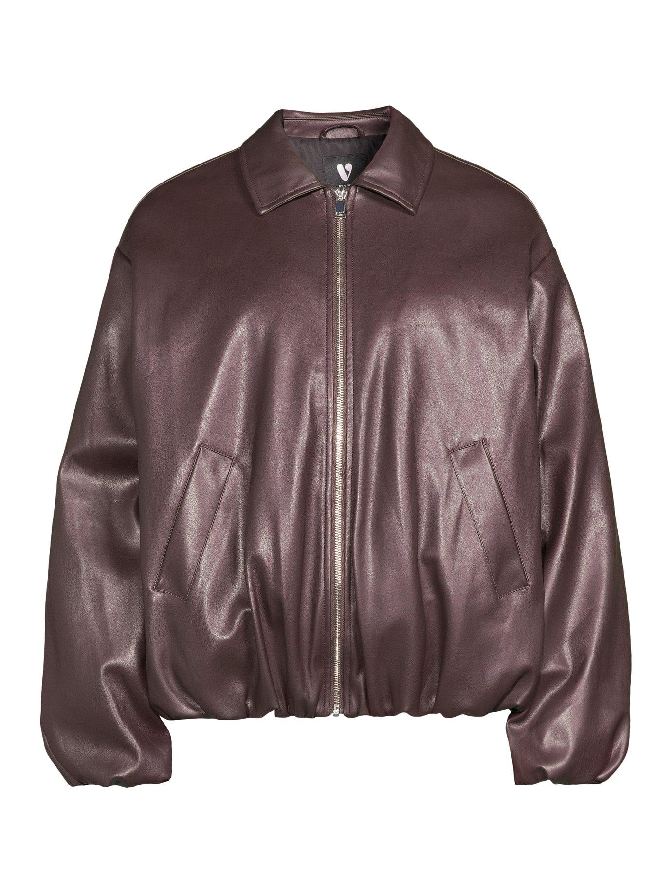 The Very Collection Faux Leather Balloon Hem Jacket - Dark Red | Very