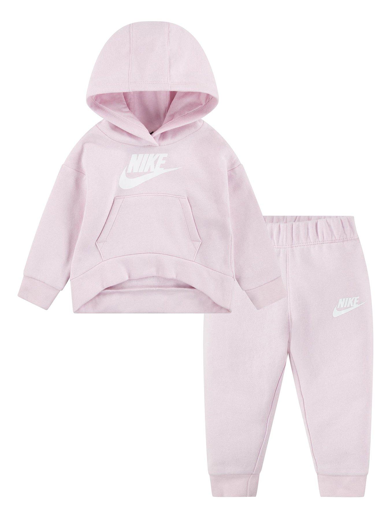 Nike Infant Girls Club Fleece Jogger And Hoodie Set Pink Very