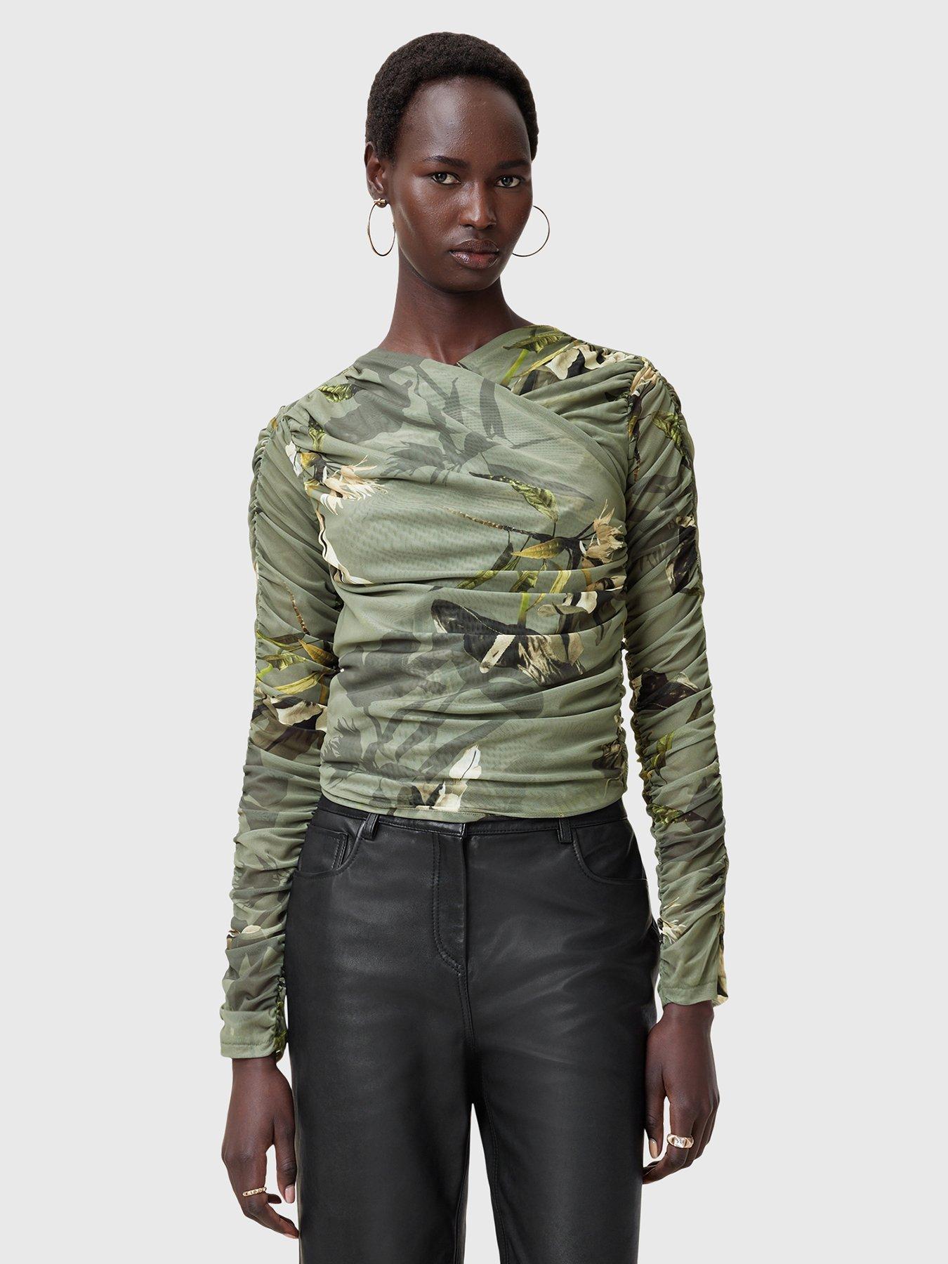 undefined Hanako Print Mesh Wrap Top - Green