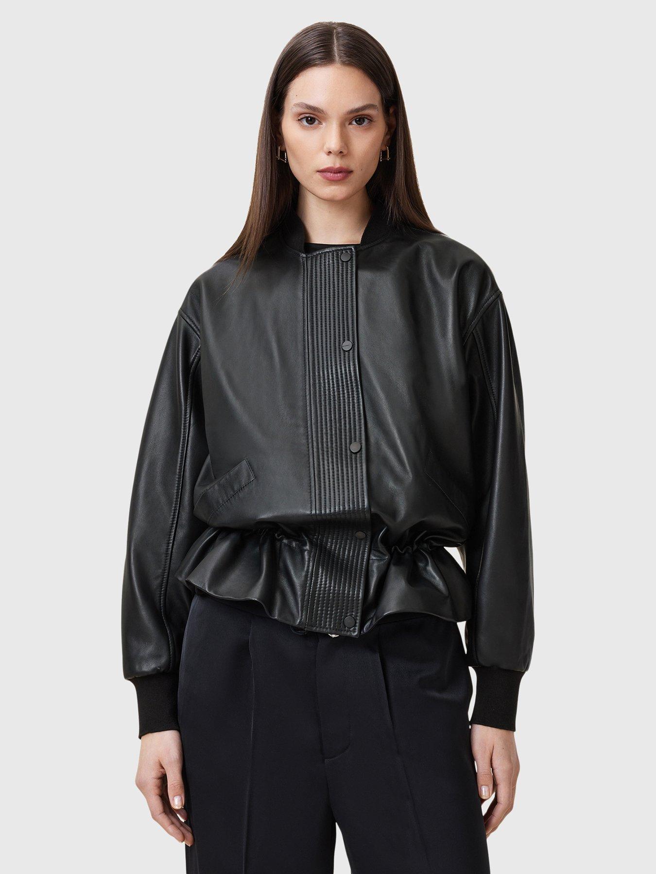 undefined Sofi Drawstring Leather Bomber Jacket - Black