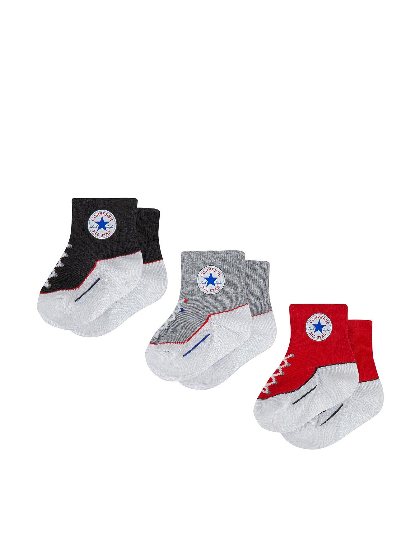 Converse Newborn Unisex Replica Socks 3 Pack - Black/grey/red