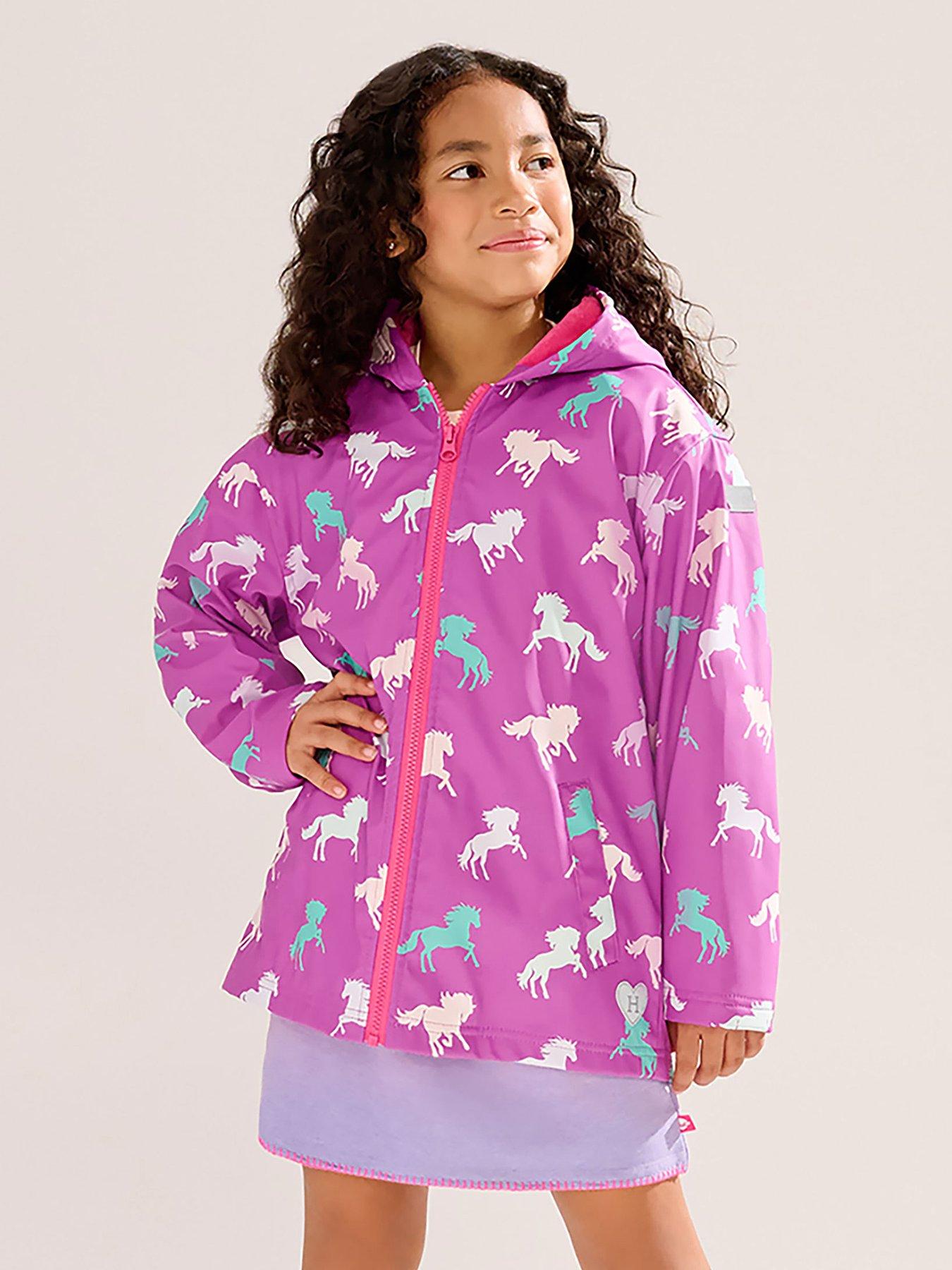 Hatley Girls Leaping Horses Zip Up Rain Jacket - Purple