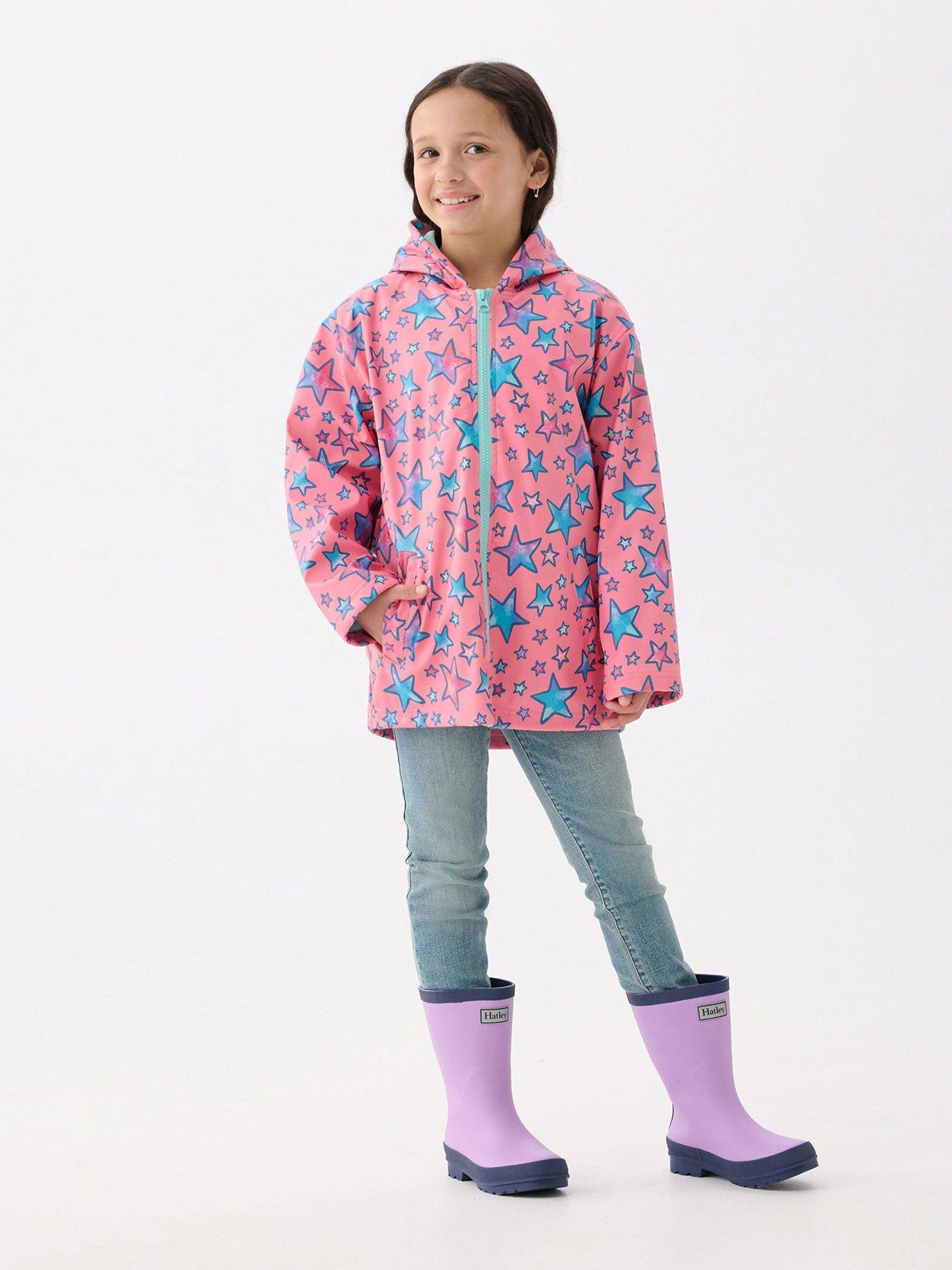 Image 1 of 3 of Hatley Girls Watercolour Doodles Zip Up Rain Jacket - Pink