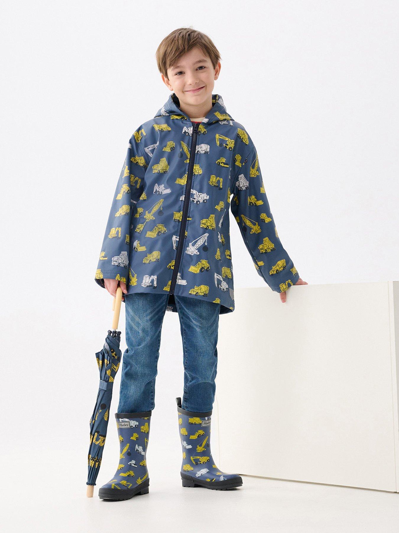 undefined Boys Under Construction Zip Up Rain Jacket - Grey