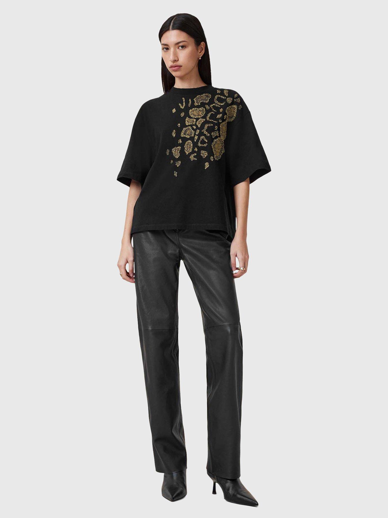 Image 3 of 6 of AllSaints Amelie Flow Embellished T-shirt - Black