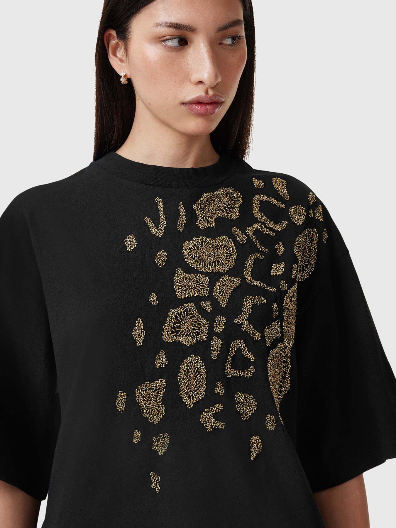 Image 5 of 6 of AllSaints Amelie Flow Embellished T-shirt - Black