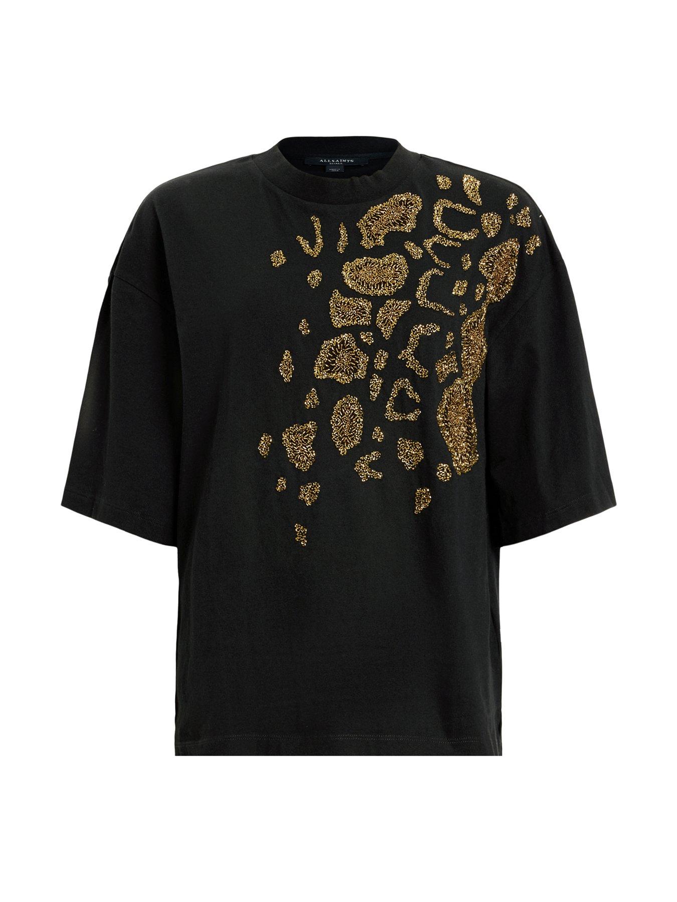 Image 6 of 6 of AllSaints Amelie Flow Embellished T-shirt - Black