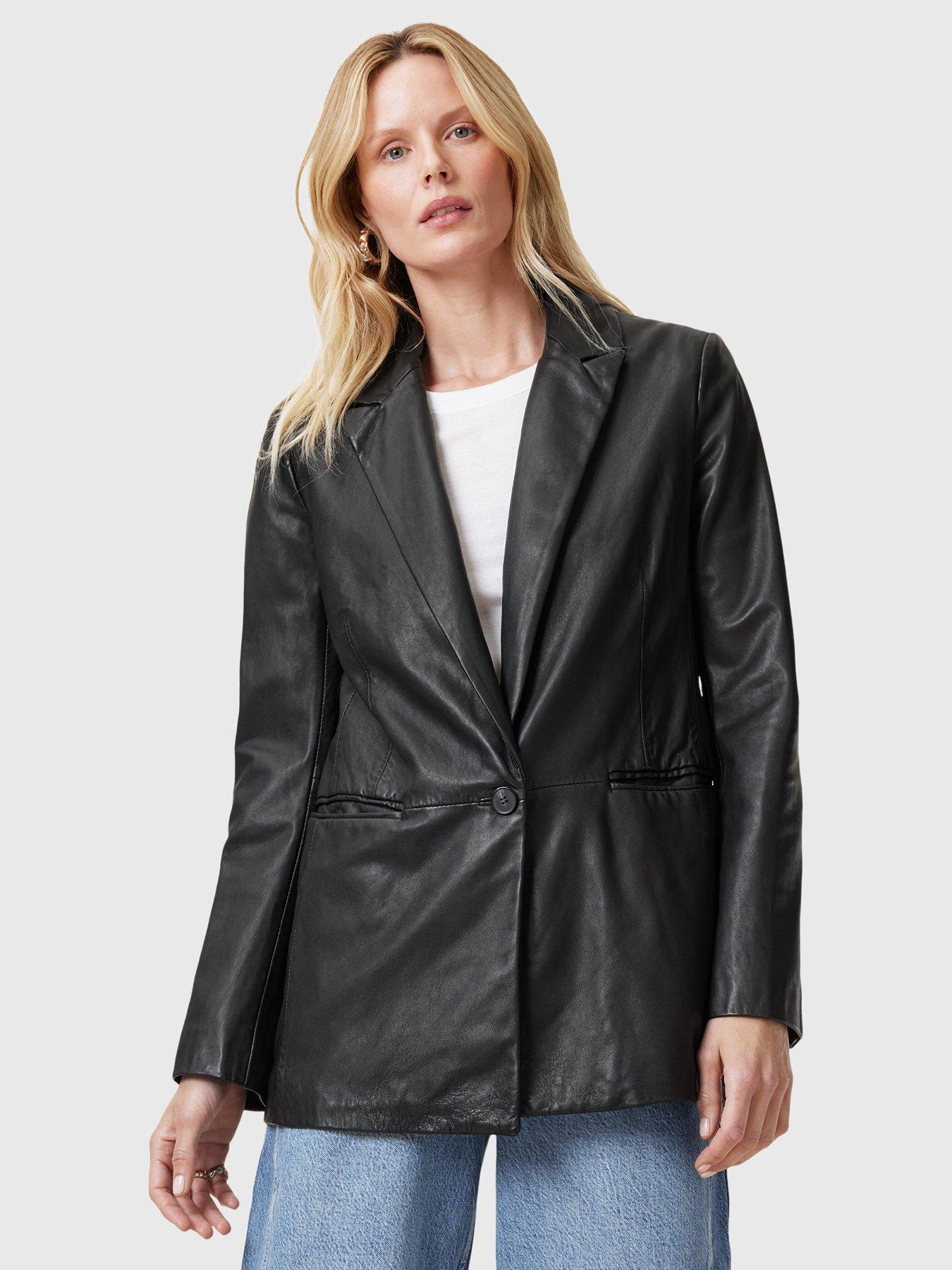 undefined Deri Single Breasted Leather Blazer - Black