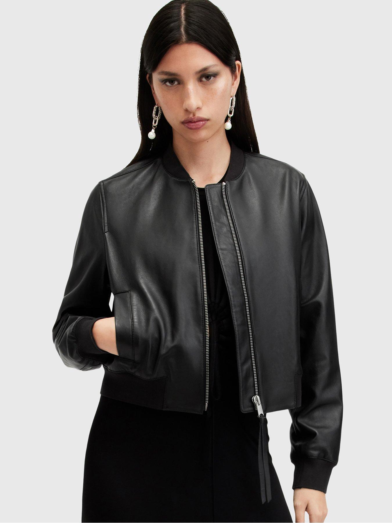 Image 1 of 6 of AllSaints Orten Leather Bomber Jacket - Black