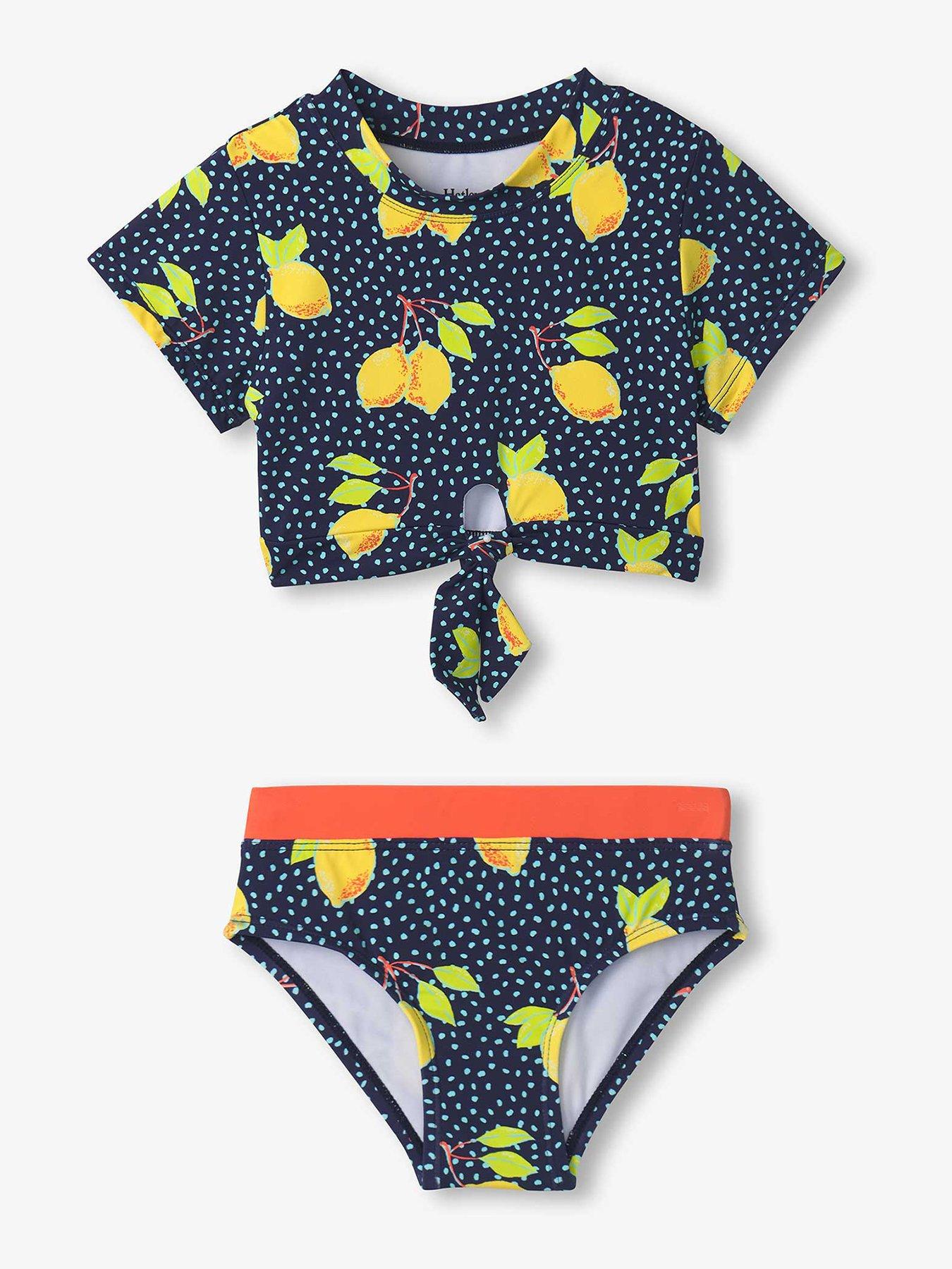 undefined Girls Fresh Lemons Short Sleeve Tankini Set - Blue