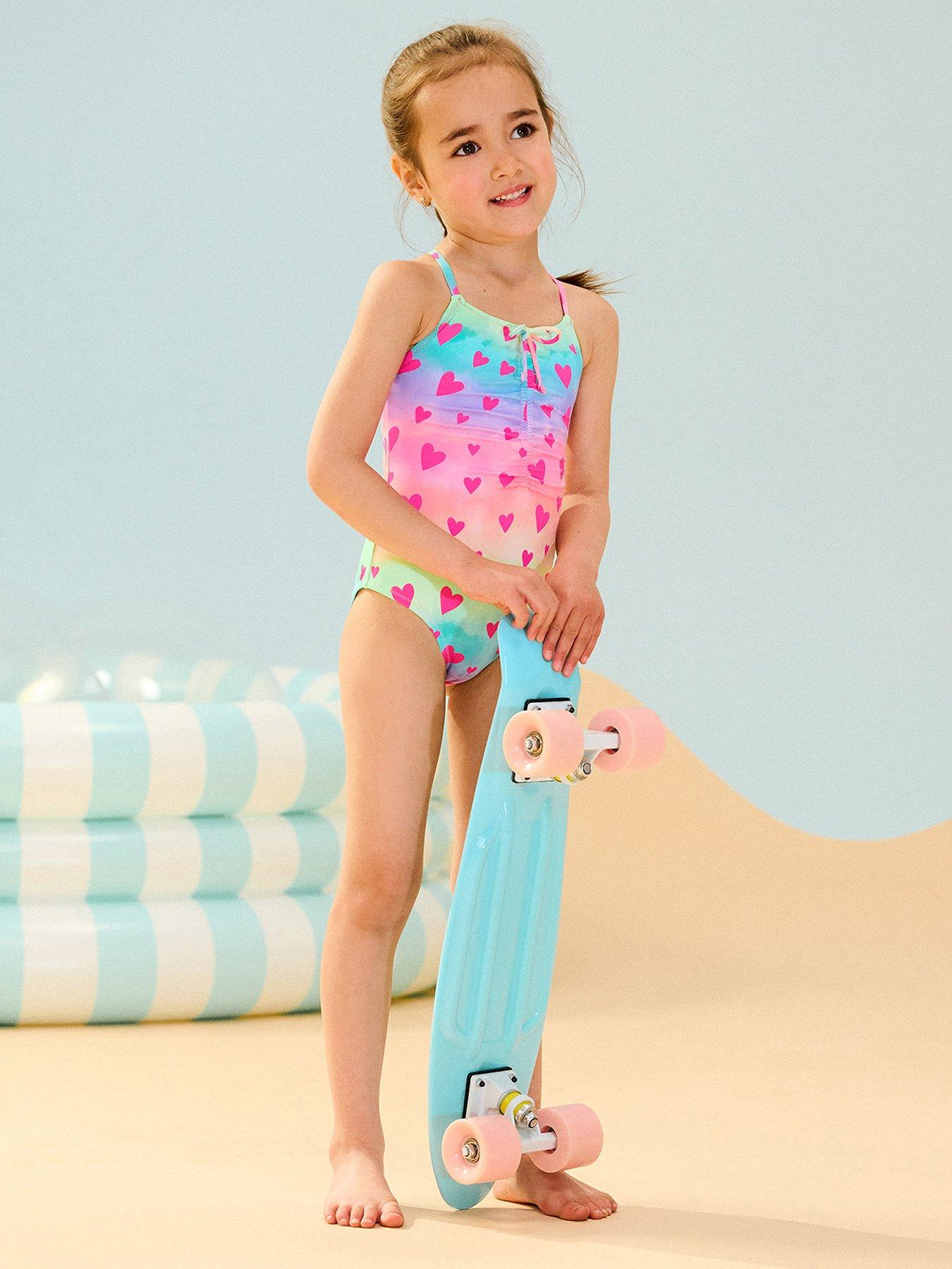 undefined Girls Kaleidoscope Hearts Ruched Front Swimsuit - Multi