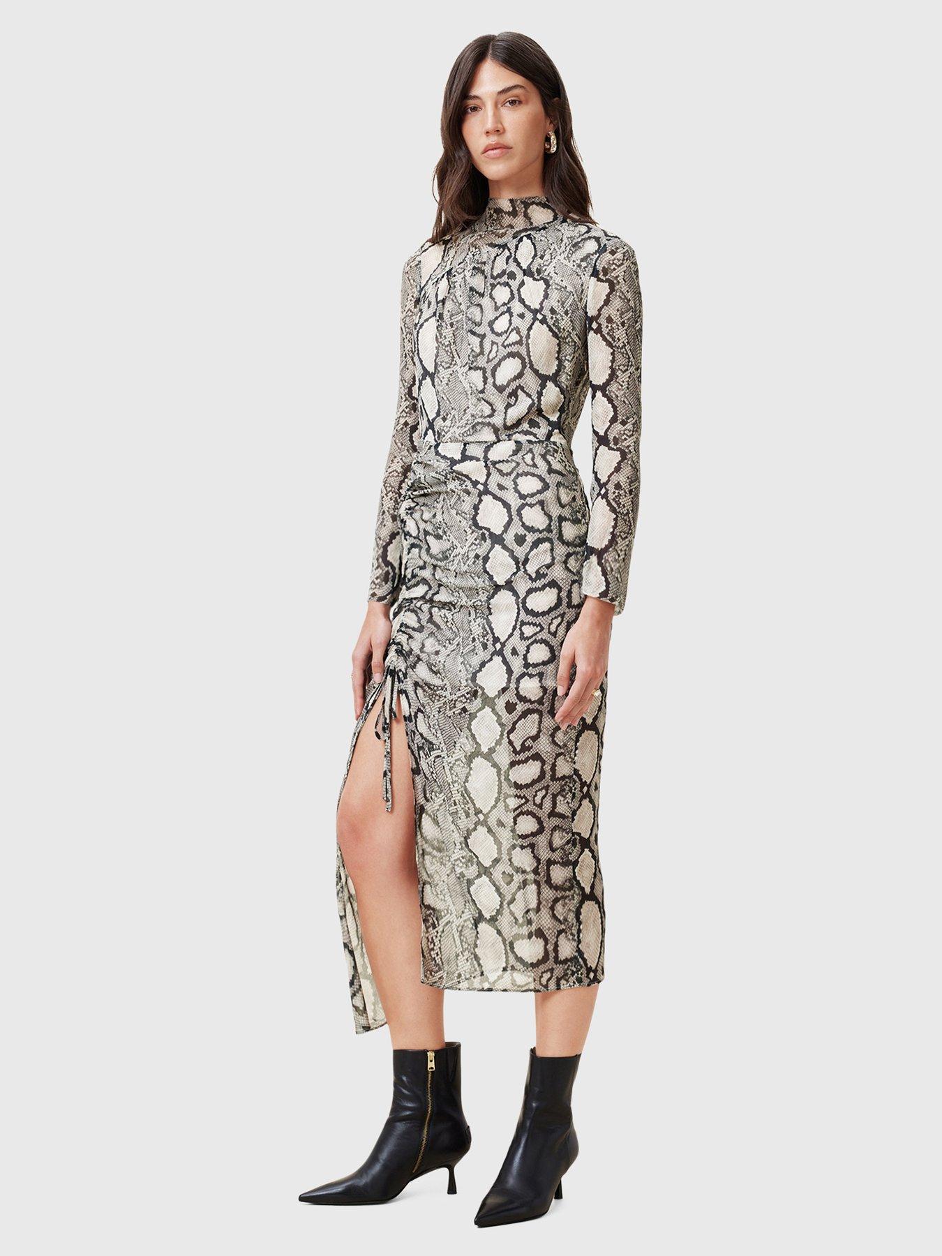 AllSaints Rizo Snake Print Silk Blend Midi Dress - Multi