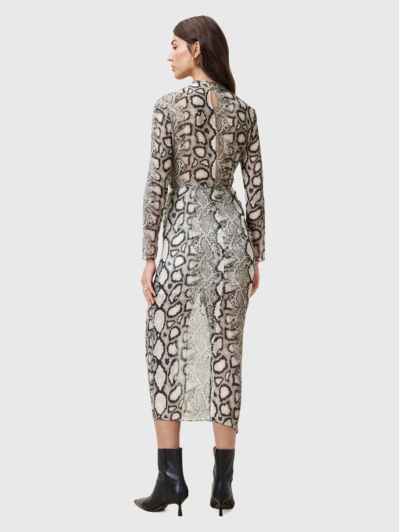 Image 2 of 5 of AllSaints Rizo Snake Print Silk Blend Midi Dress - Multi