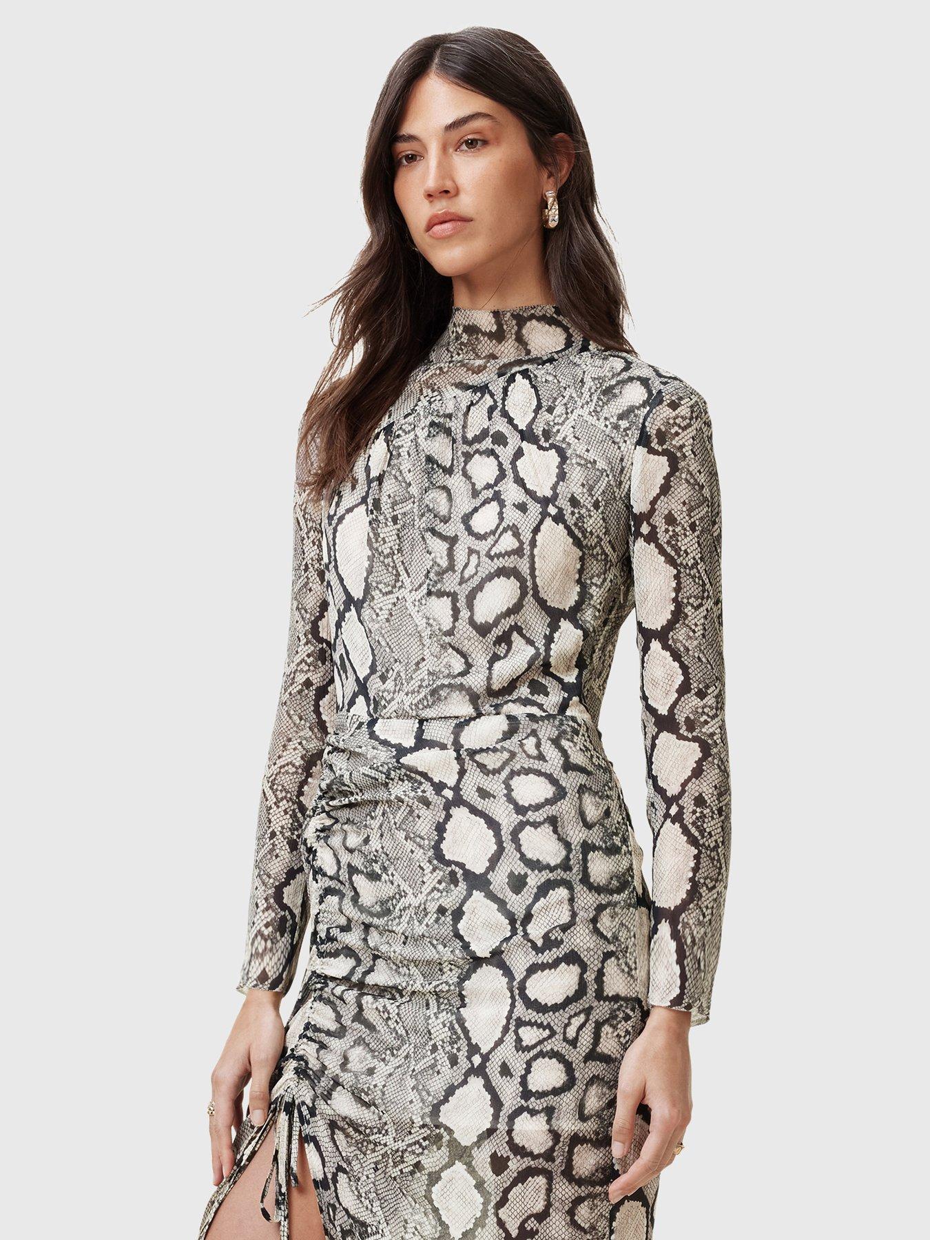 Image 3 of 5 of AllSaints Rizo Snake Print Silk Blend Midi Dress - Multi
