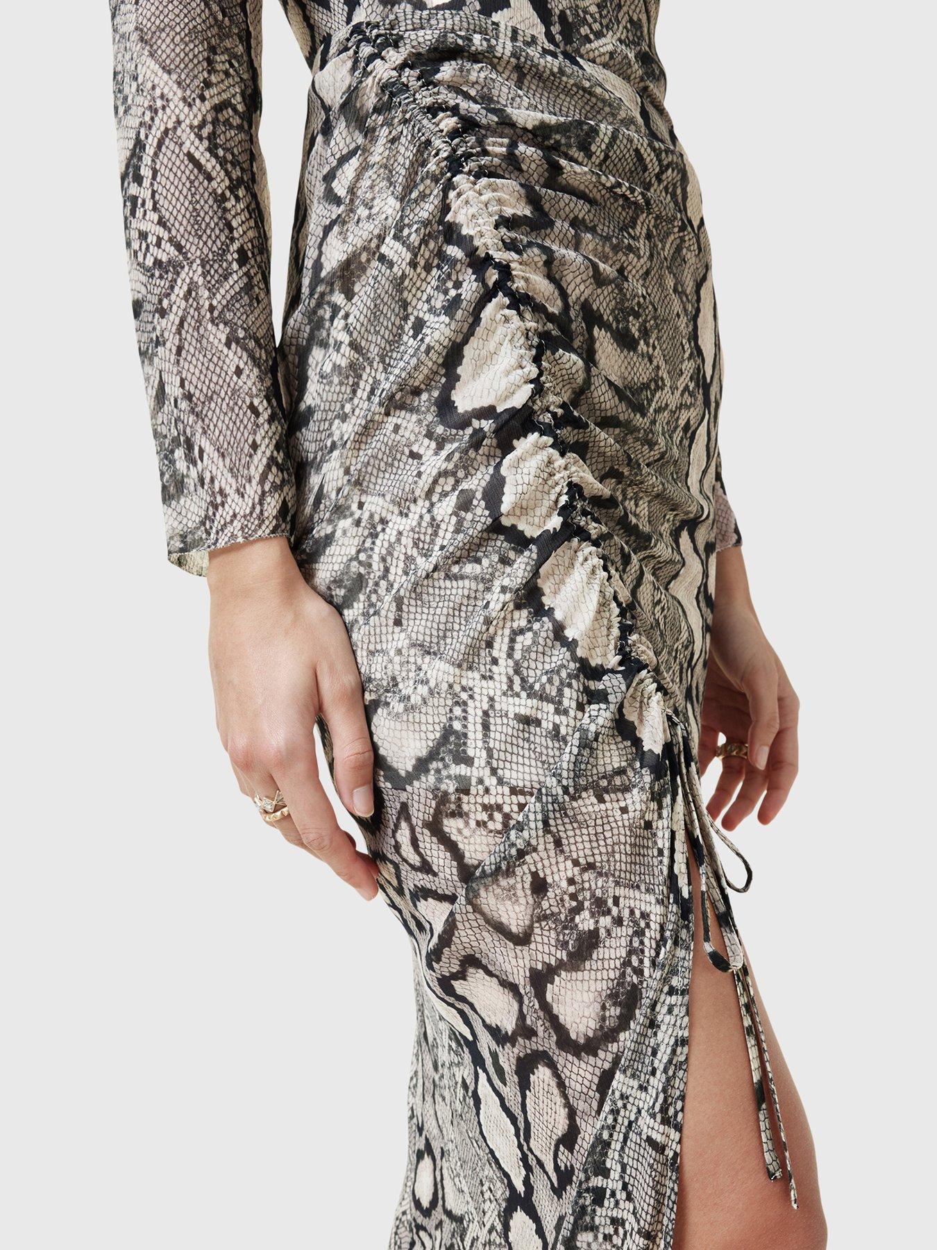 Image 4 of 5 of AllSaints Rizo Snake Print Silk Blend Midi Dress - Multi