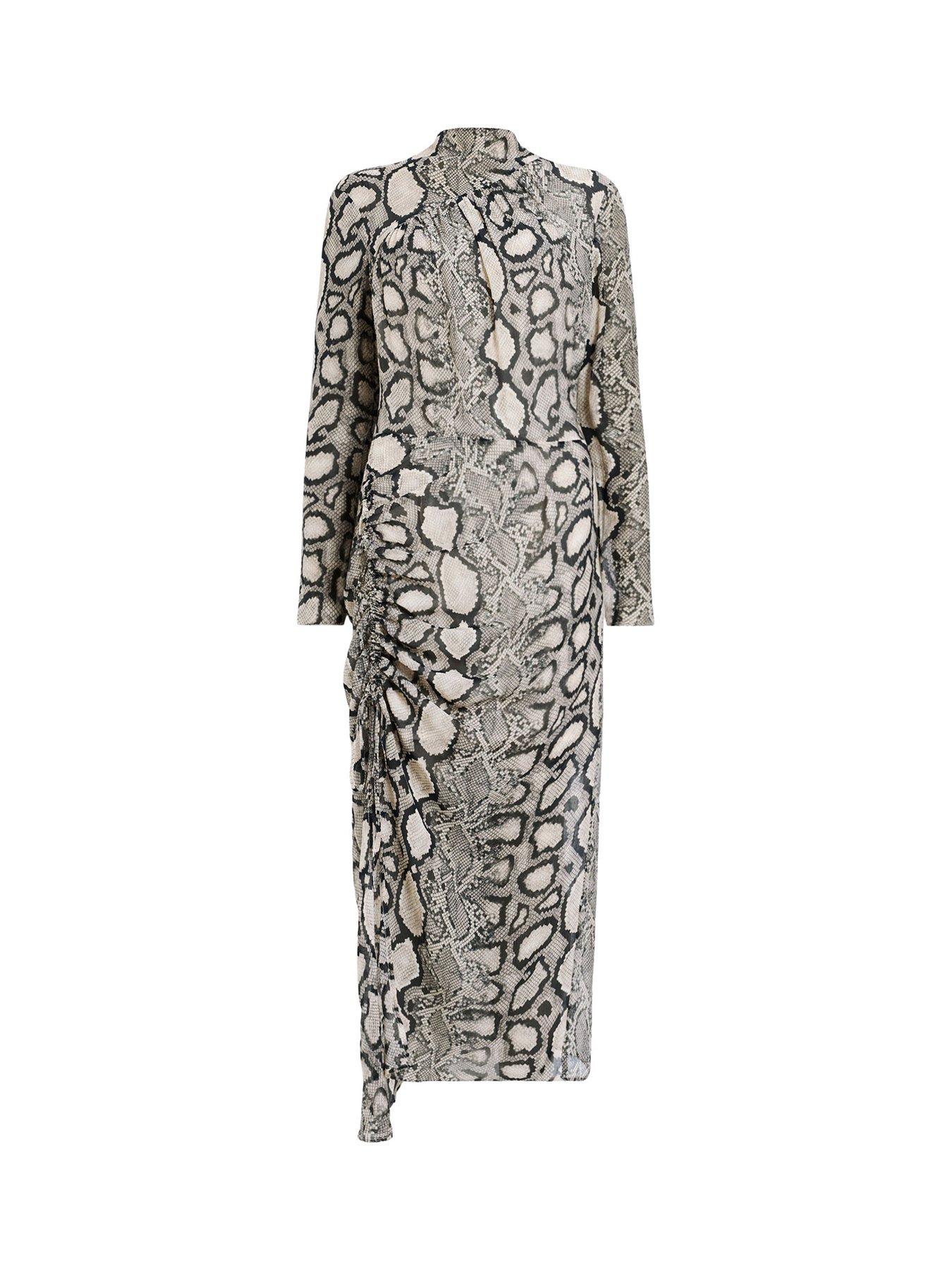 Image 5 of 5 of AllSaints Rizo Snake Print Silk Blend Midi Dress - Multi
