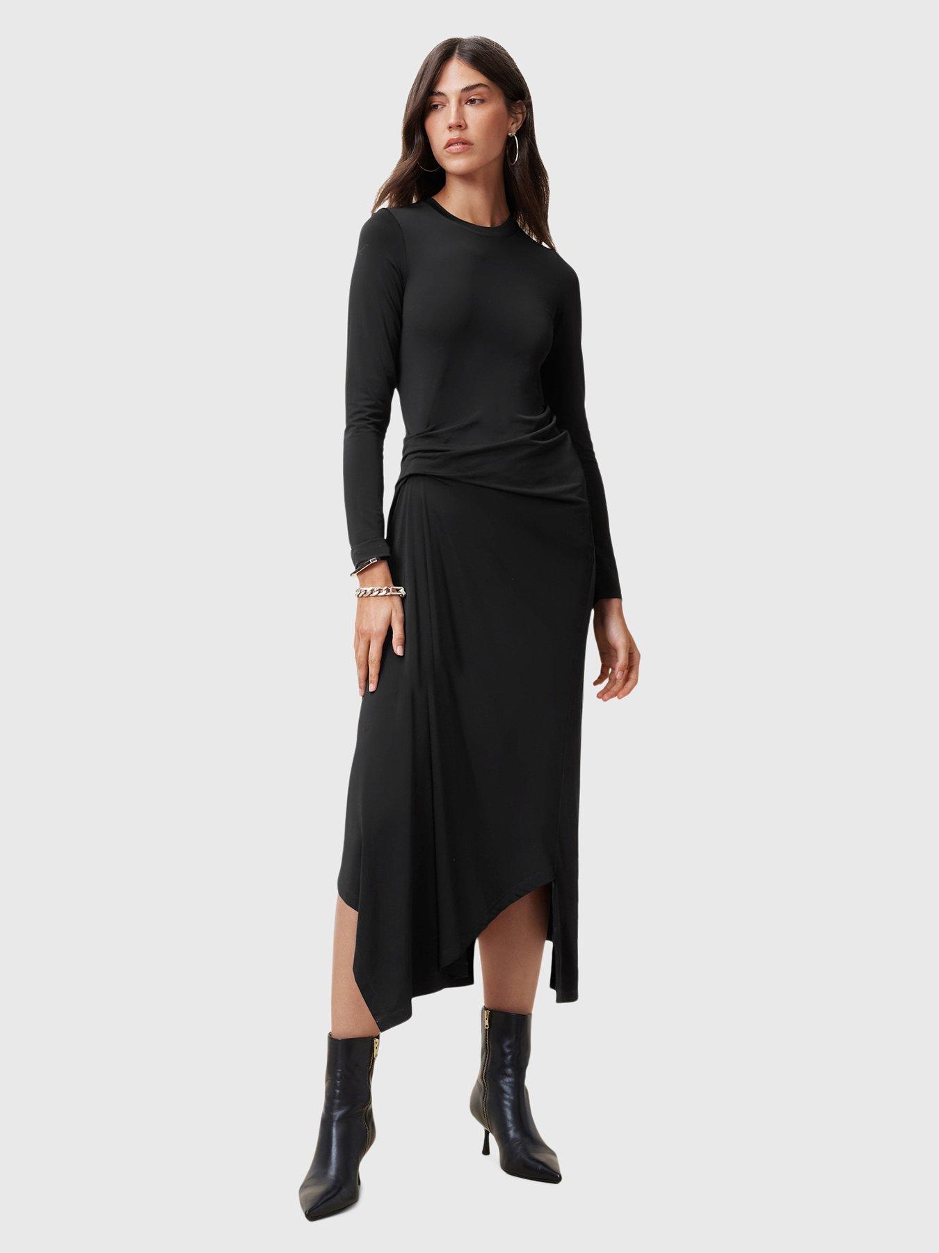 undefined Rivi Draped Long Sleeve Midi Dress - Black