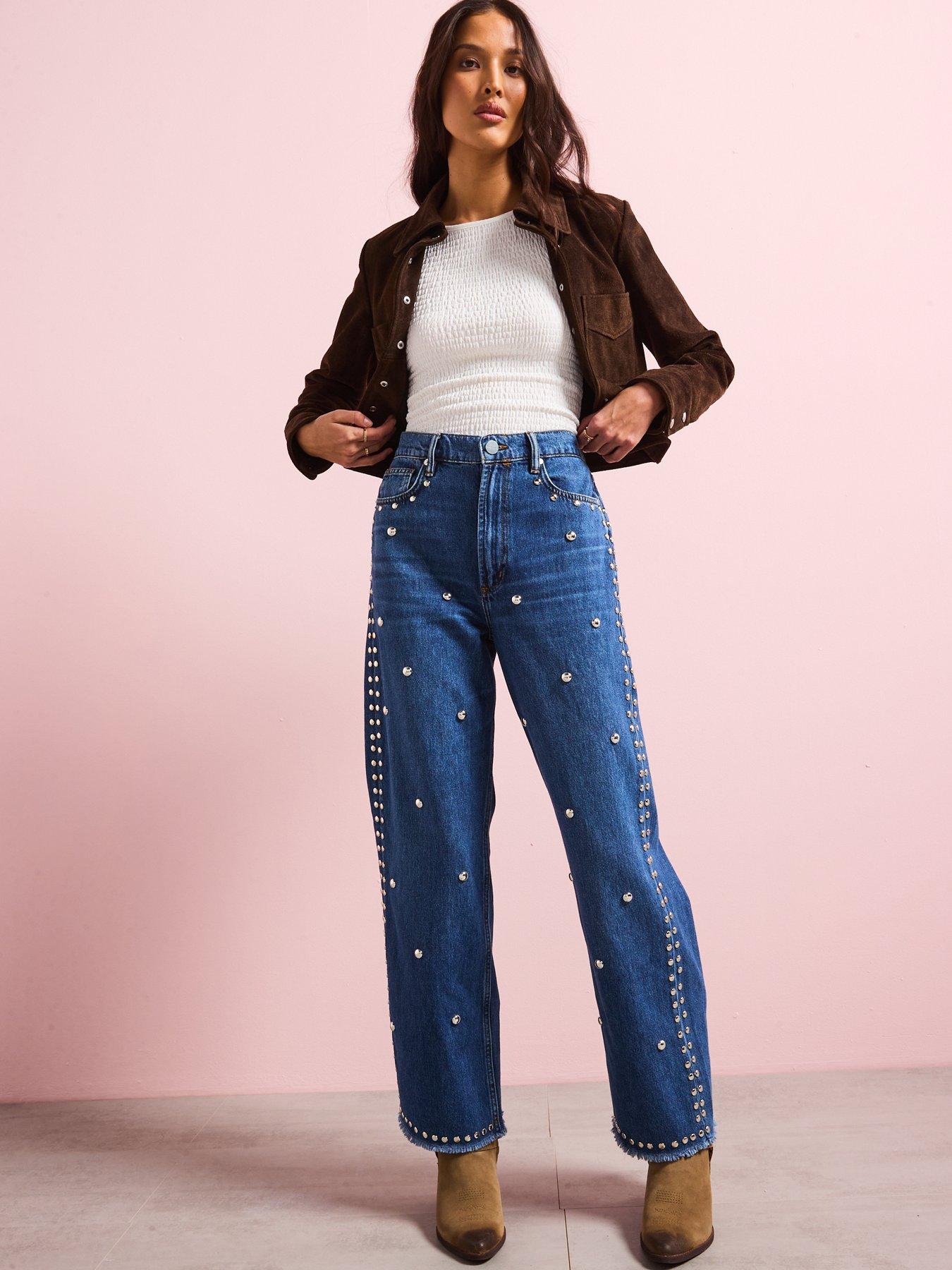 AllSaints Blake Studded Wide Leg Denim Jeans - Blue | Very