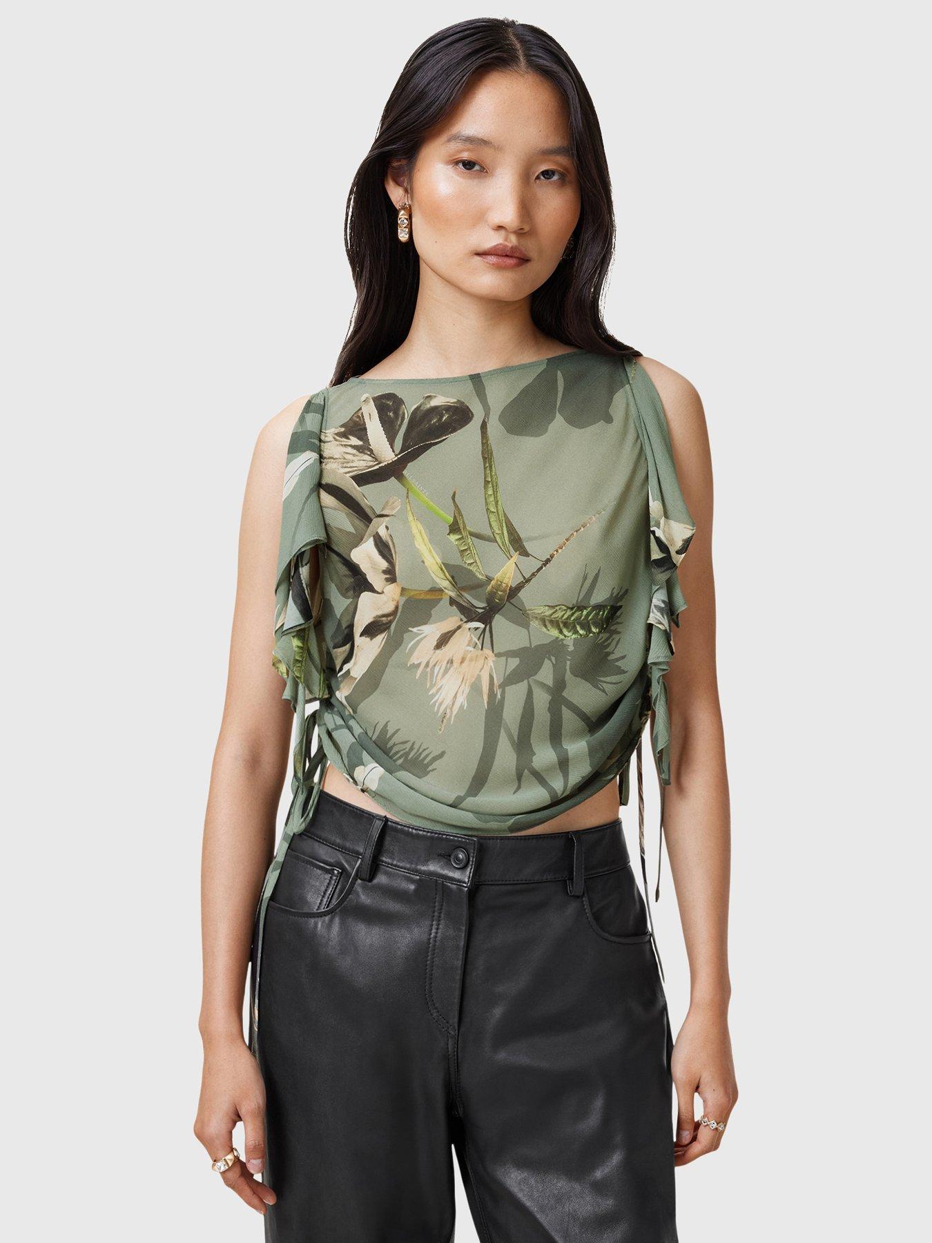 undefined Bettie Floral Print Adjustable Drawcord Top - Green
