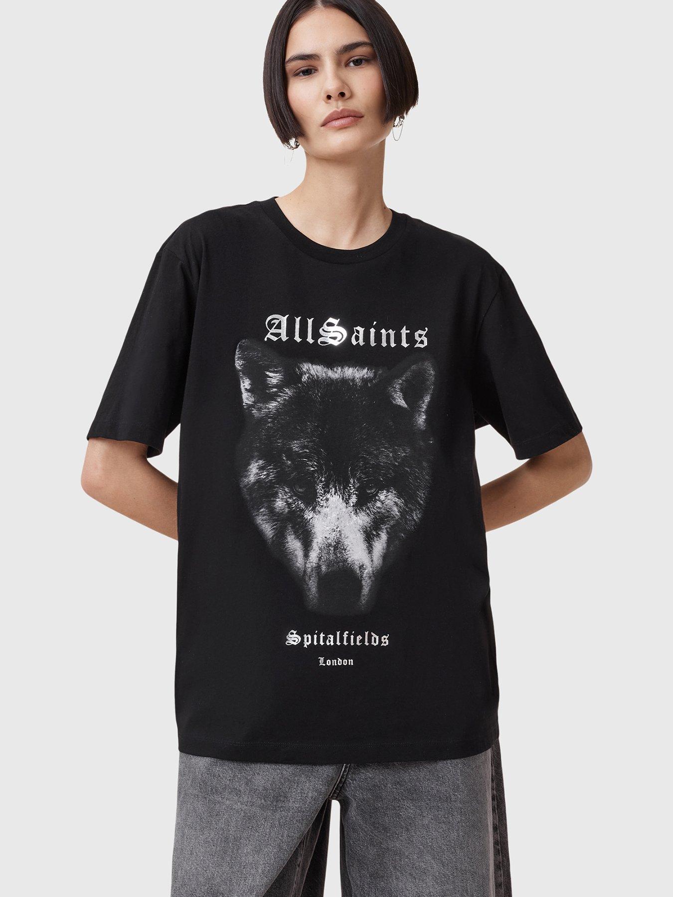 undefined Dawn Wolf Print Relaxed Fit T-Shirt - Black