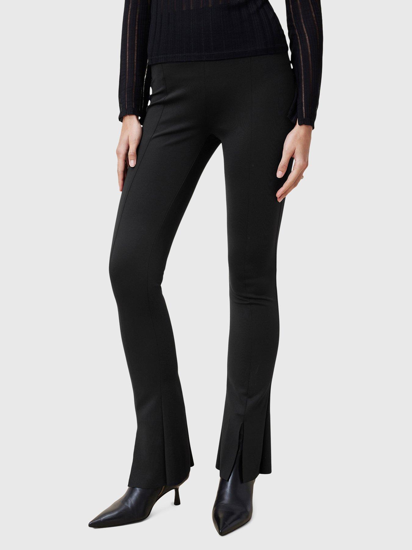 Split Hem Black High Waisted Suit Trousers Plus Size Ribbed High