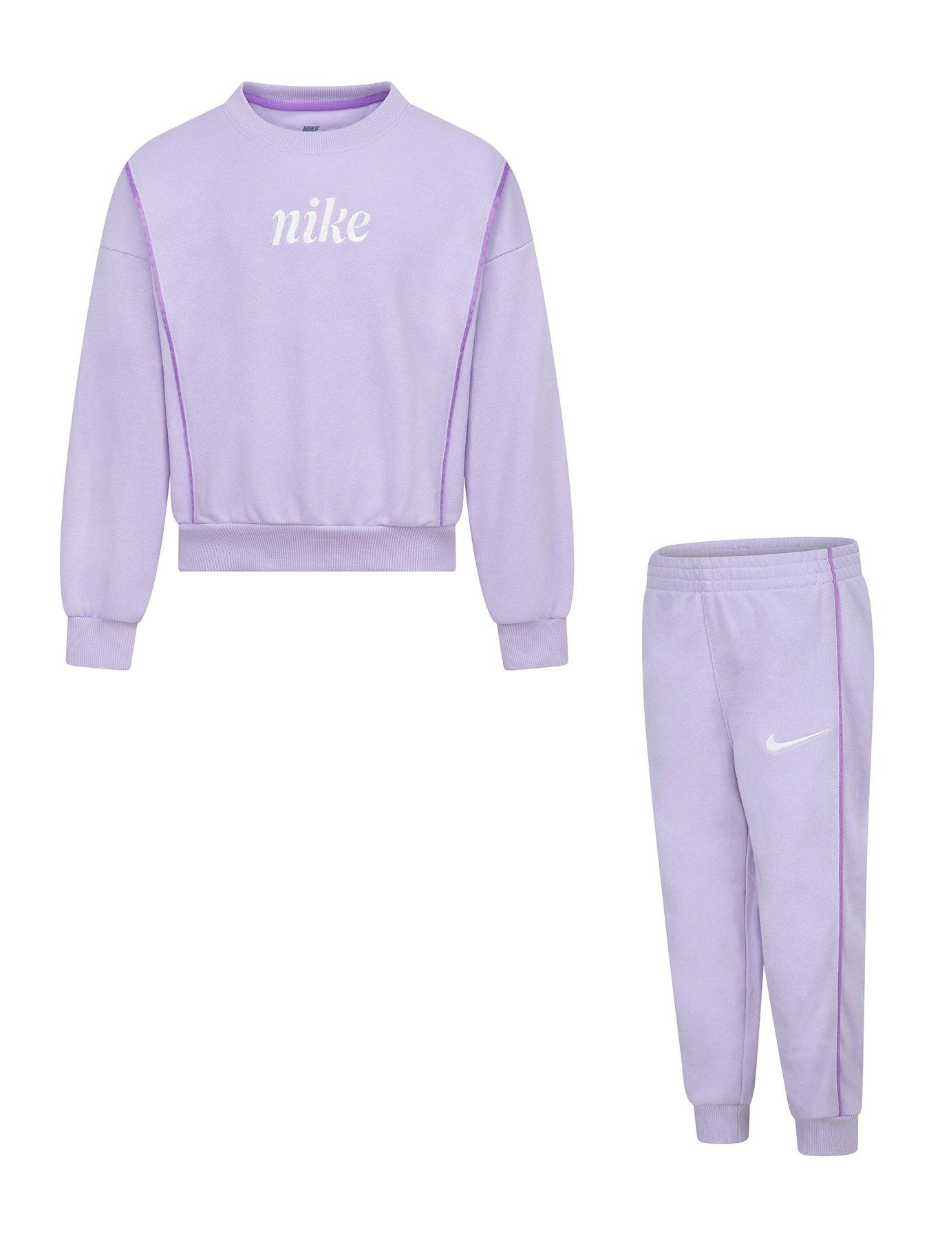 undefined Kids Girls Essentials Crew And Jogger Set - Purple