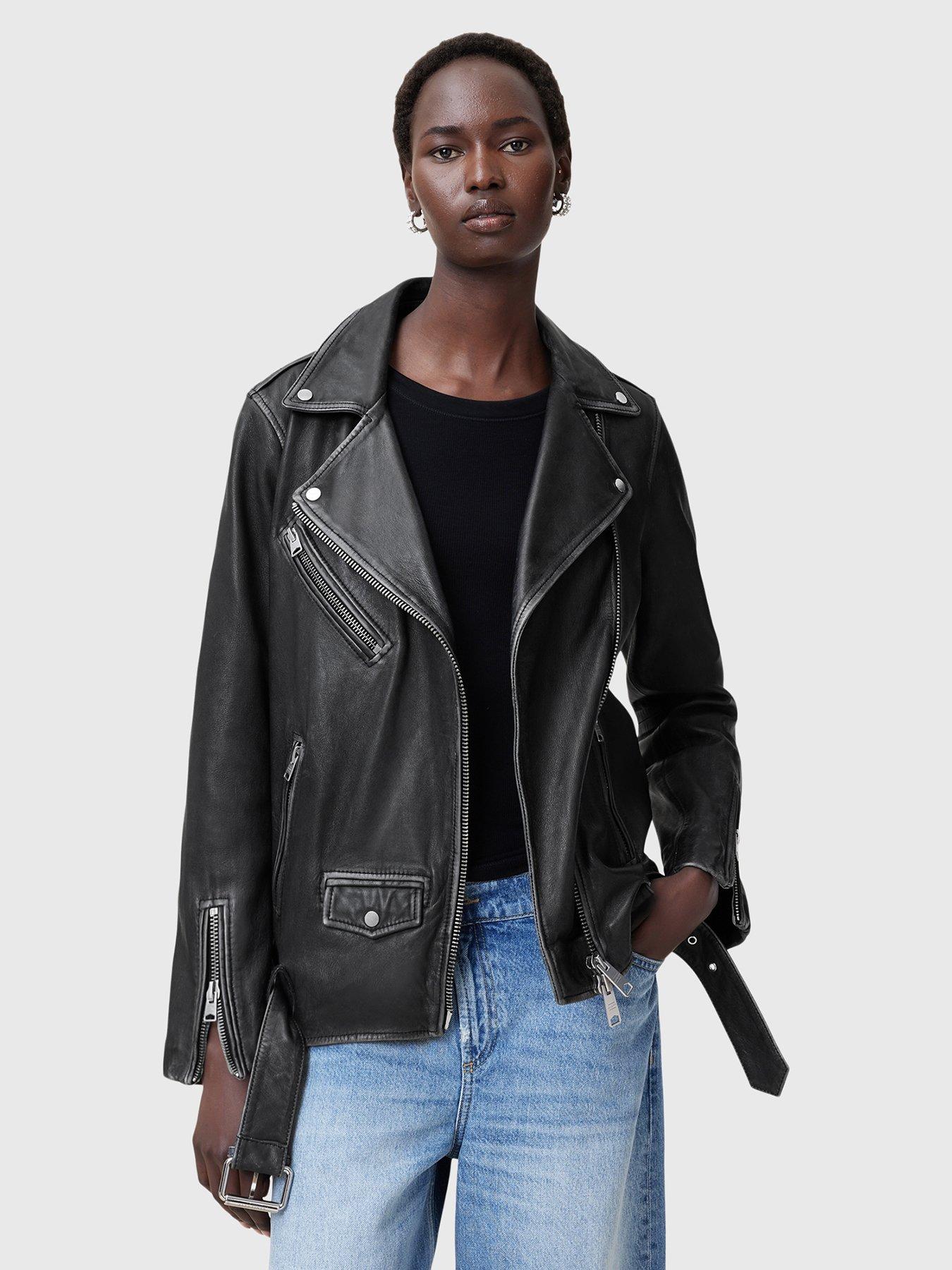 AllSaints Billie Relaxed Fit Leather Biker Jacket - Black