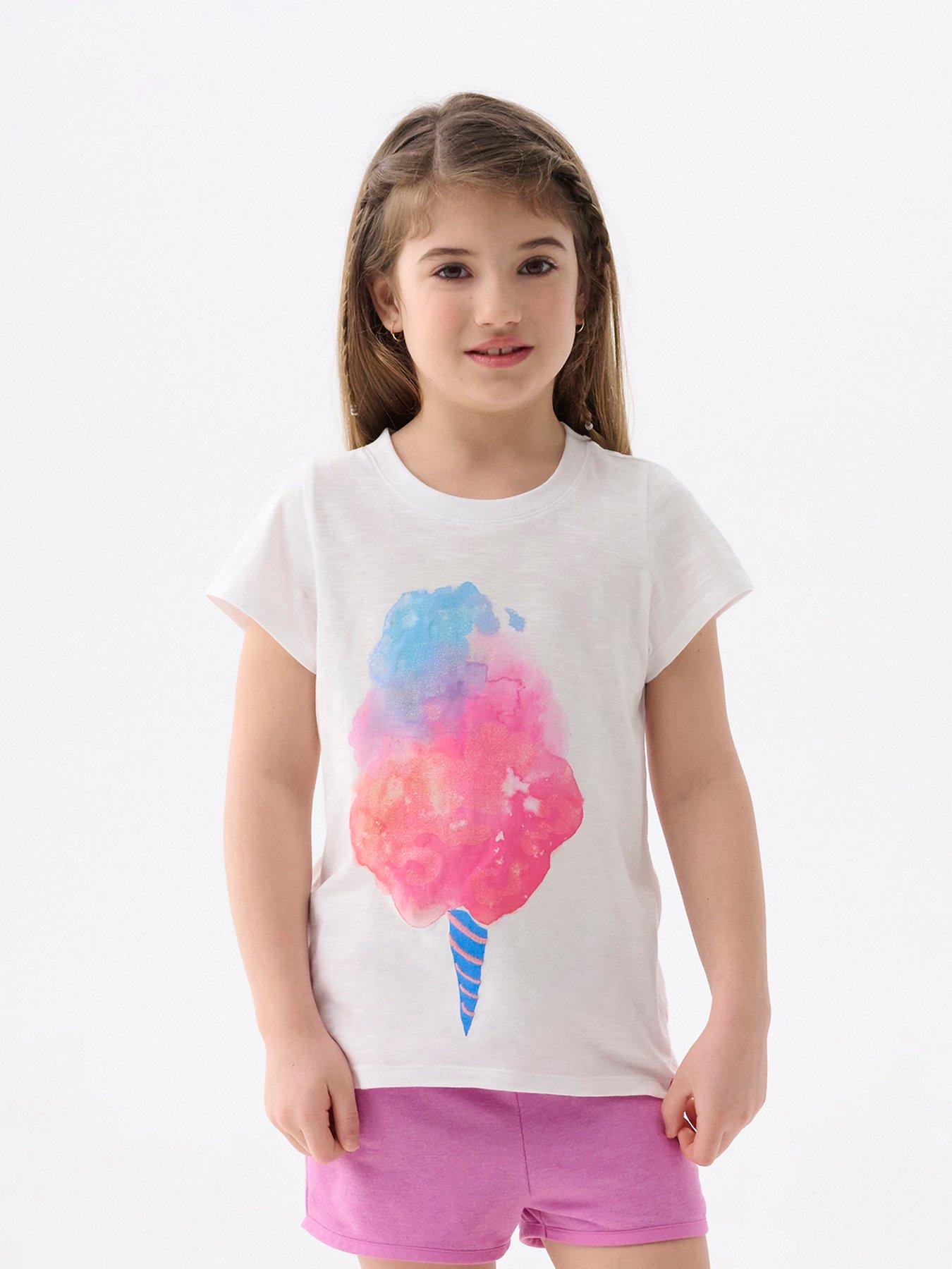 Hatley Girls Cotton Candy Graphic Short Sleeve T-Shirt - White