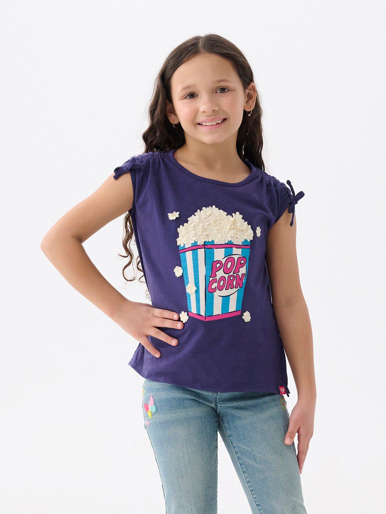 undefined Girls Pop Corn Cinched Shoulder Top - Blue